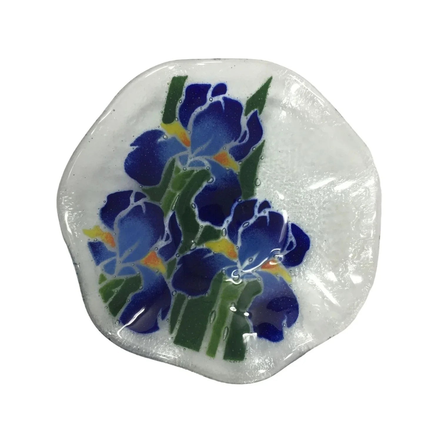 Vintage Peggy Karr Fused Art Glass Ruffled Blue Iris Bowl - A+ Stuff