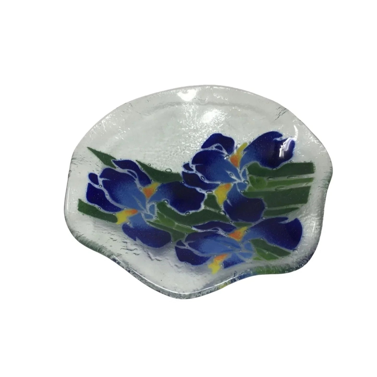 Vintage Peggy Karr Fused Art Glass Ruffled Blue Iris Bowl - A+ Stuff