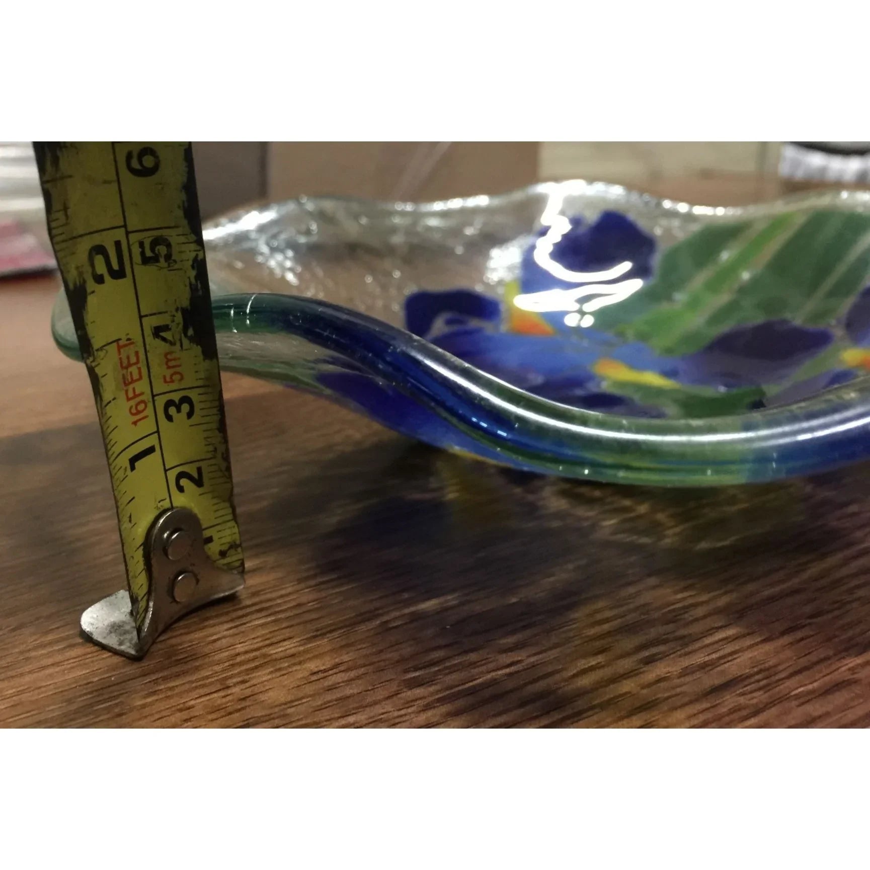 Vintage Peggy Karr Fused Art Glass Ruffled Blue Iris Bowl - A+ Stuff