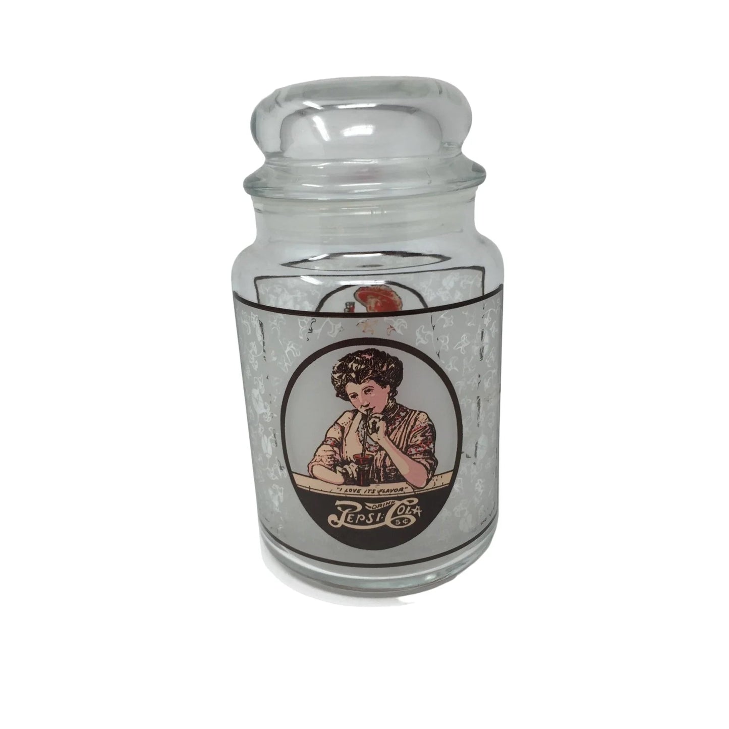 Vintage Pepsi - Cola Ad Lidded Glass Canister Container Jar w/ Gibson Girl - A+ Stuff - Glass - A+ Stuff