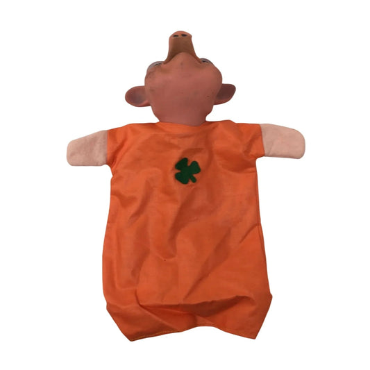 Vintage Pig Hand Puppet Wearing Orange Outfit with Green Clover - A+ Stuff - Puppets & Marionettes - A+ Stuff