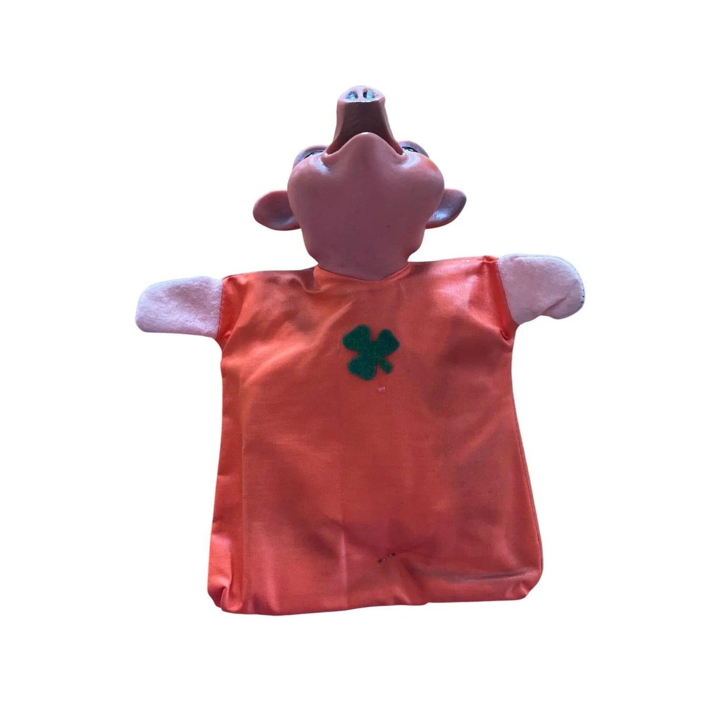 Vintage Pig Hand Puppet Wearing Orange Outfit with Green Three Leaf Clover - A+ Stuff - Puppets & Marionettes - A+ Stuff