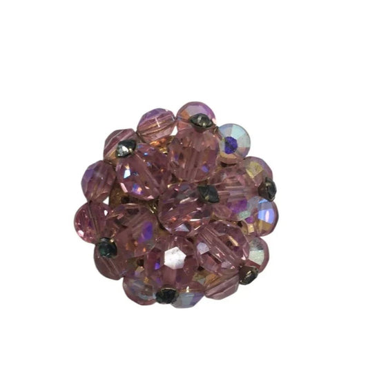Vintage Pink Crystal Cluster Flower Brooch Pin - A+ Stuff - pin - A+ Stuff