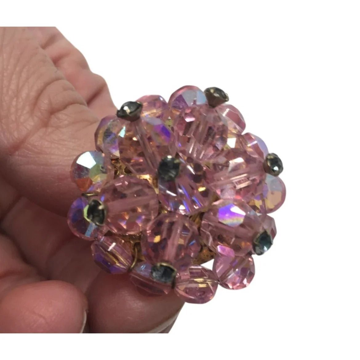 Vintage Pink Crystal Cluster Flower Brooch Pin - A+ Stuff - pin - A+ Stuff