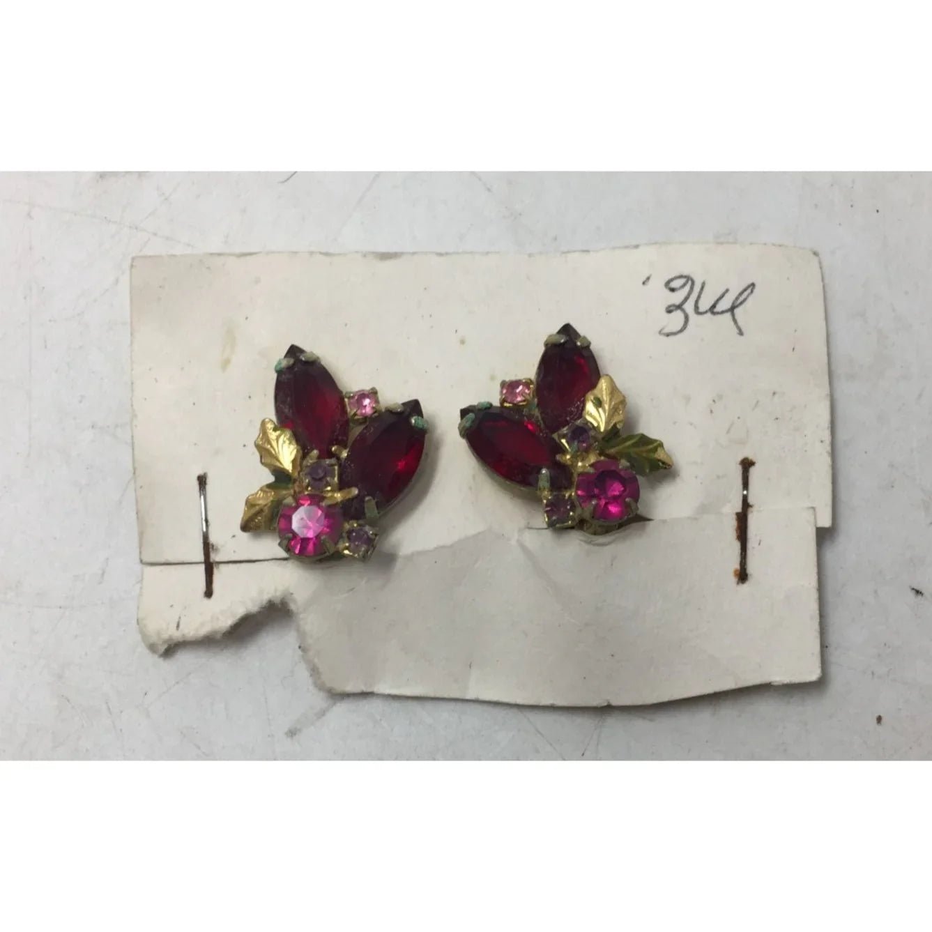 Vintage Pink Marquise Rhinestone Gold Tone Clip On Earrings - A+ Stuff - Earrings - A+ Stuff