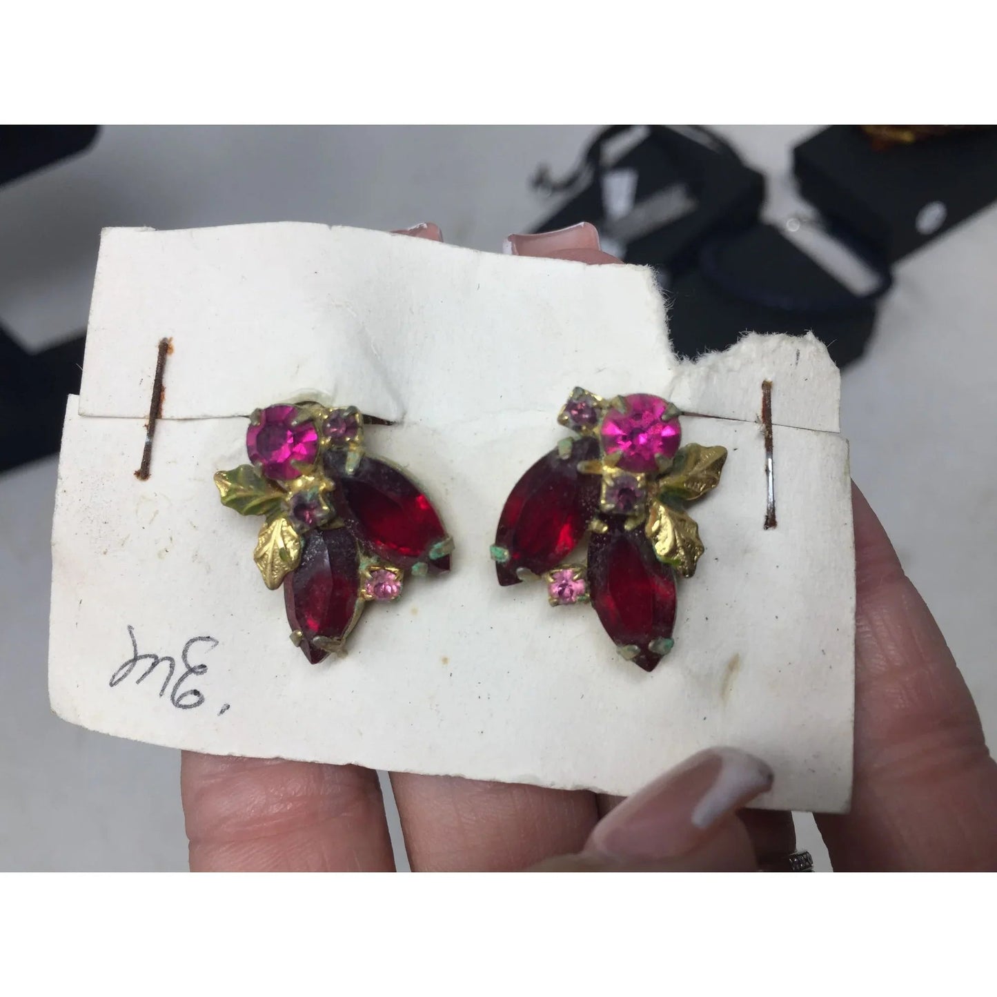 Vintage Pink Marquise Rhinestone Gold Tone Clip On Earrings - A+ Stuff - Earrings - A+ Stuff