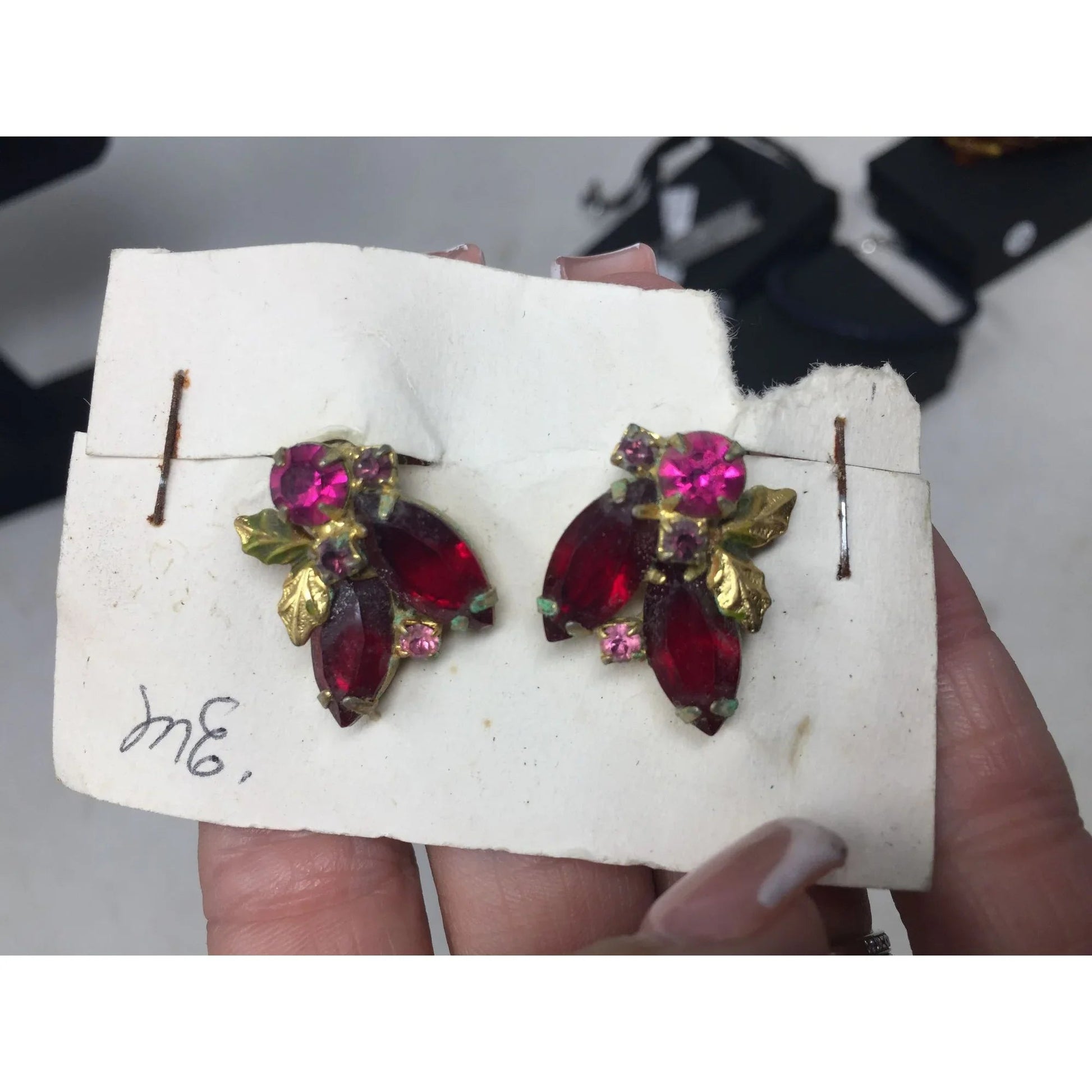 Vintage Pink Marquise Rhinestone Gold Tone Clip On Earrings - A+ Stuff - Earrings - A+ Stuff