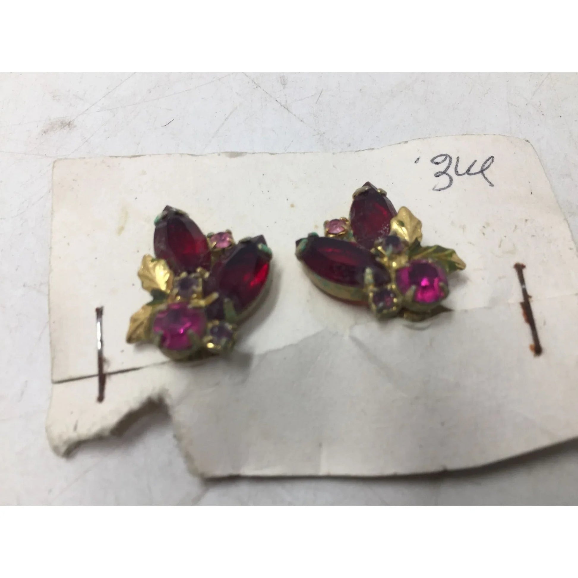 Vintage Pink Marquise Rhinestone Gold Tone Clip On Earrings - A+ Stuff - Earrings - A+ Stuff