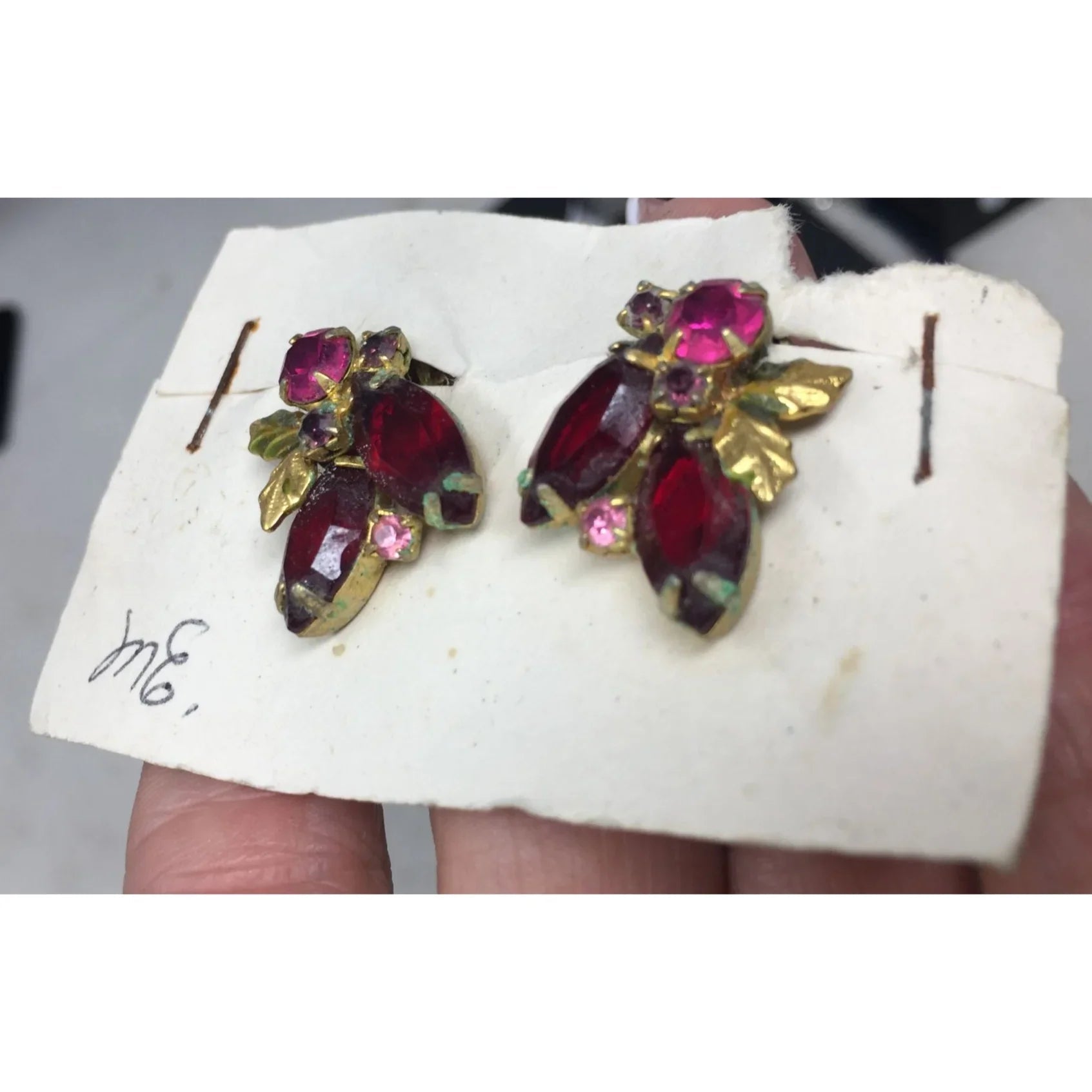 Vintage Pink Marquise Rhinestone Gold Tone Clip On Earrings - A+ Stuff - Earrings - A+ Stuff
