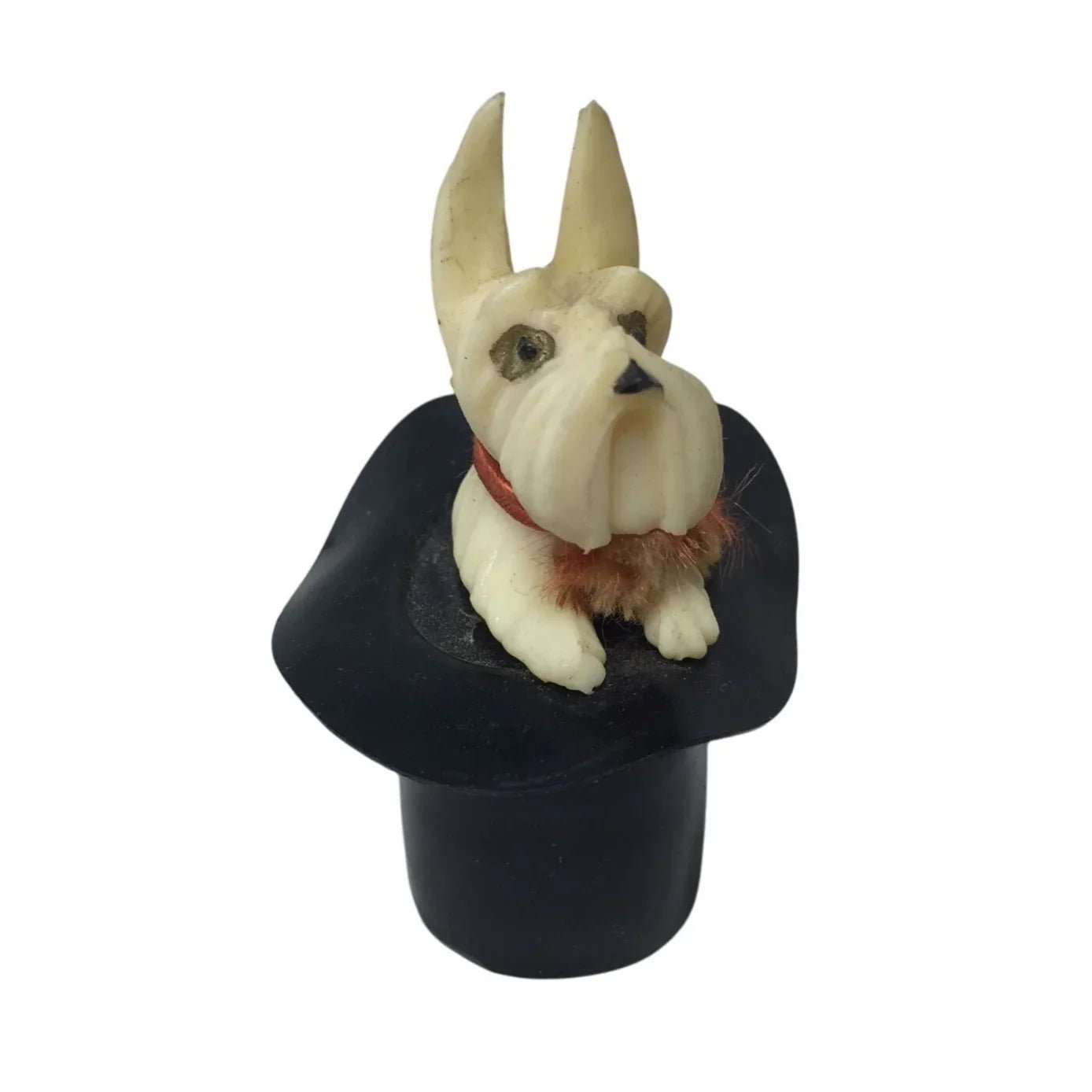 Vintage Plastic White Terrier Dog in Black Top Hat Figurine - A+ Stuff - Figurines - A+ Stuff