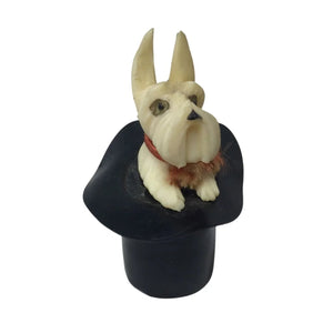 Vintage Plastic White Terrier Dog in Black Top Hat Figurine