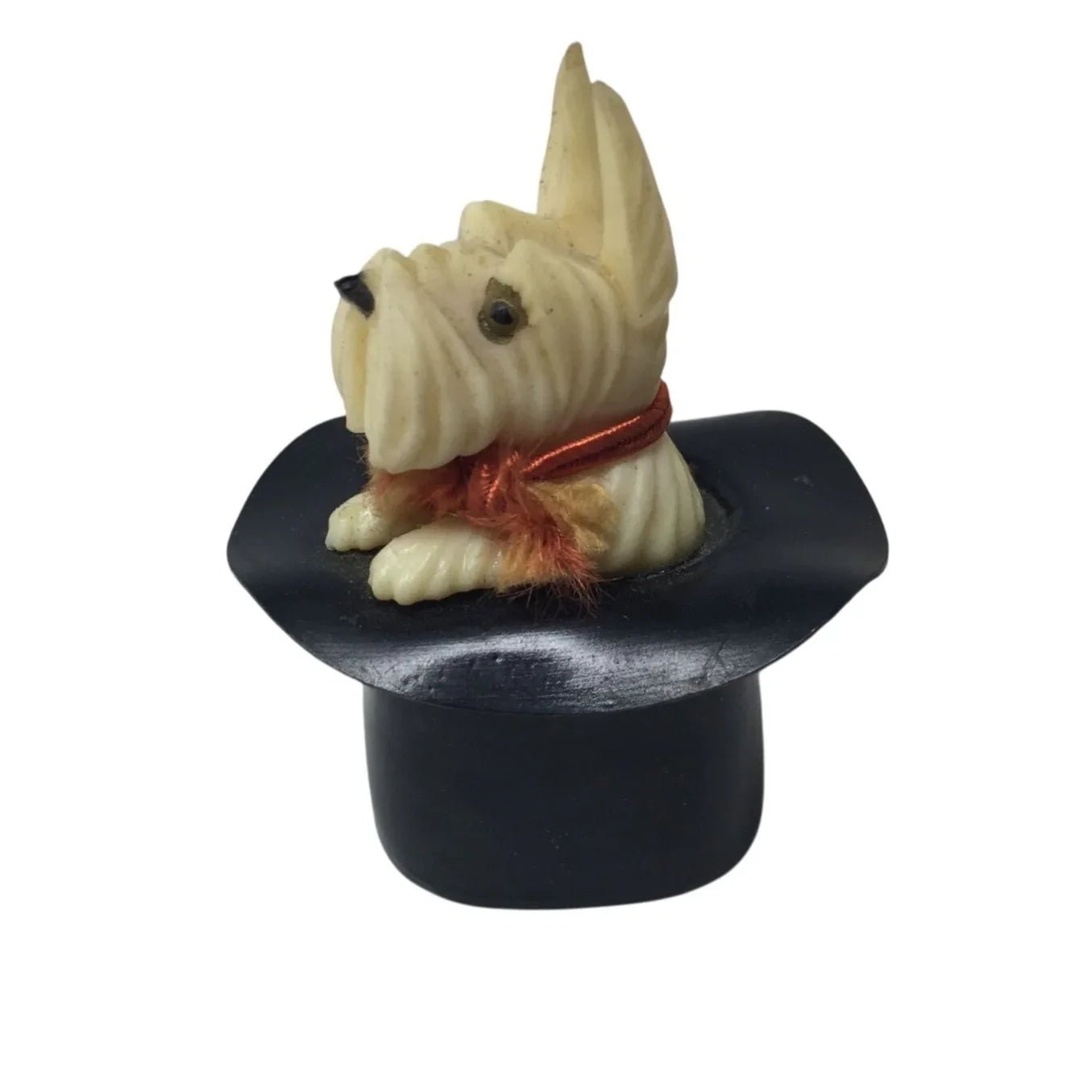 Vintage Plastic White Terrier Dog in Black Top Hat Figurine - A+ Stuff - Figurines - A+ Stuff