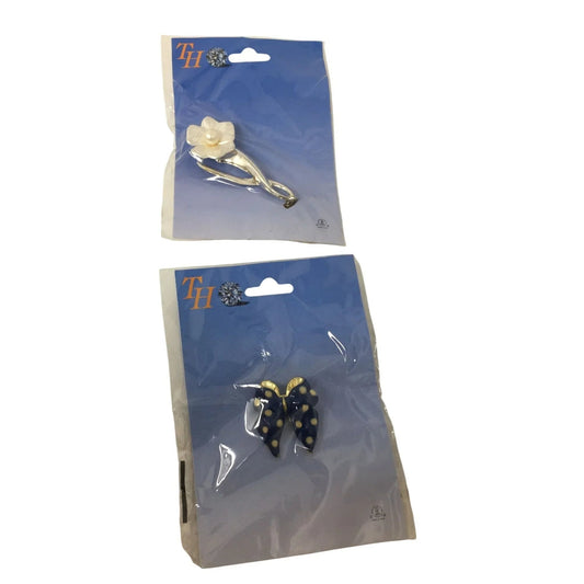 Vintage Polka Dot Ribbon Bow Brooch Pin and White Flower Brooch Pin - A+ Stuff - Brooch - A+ Stuff