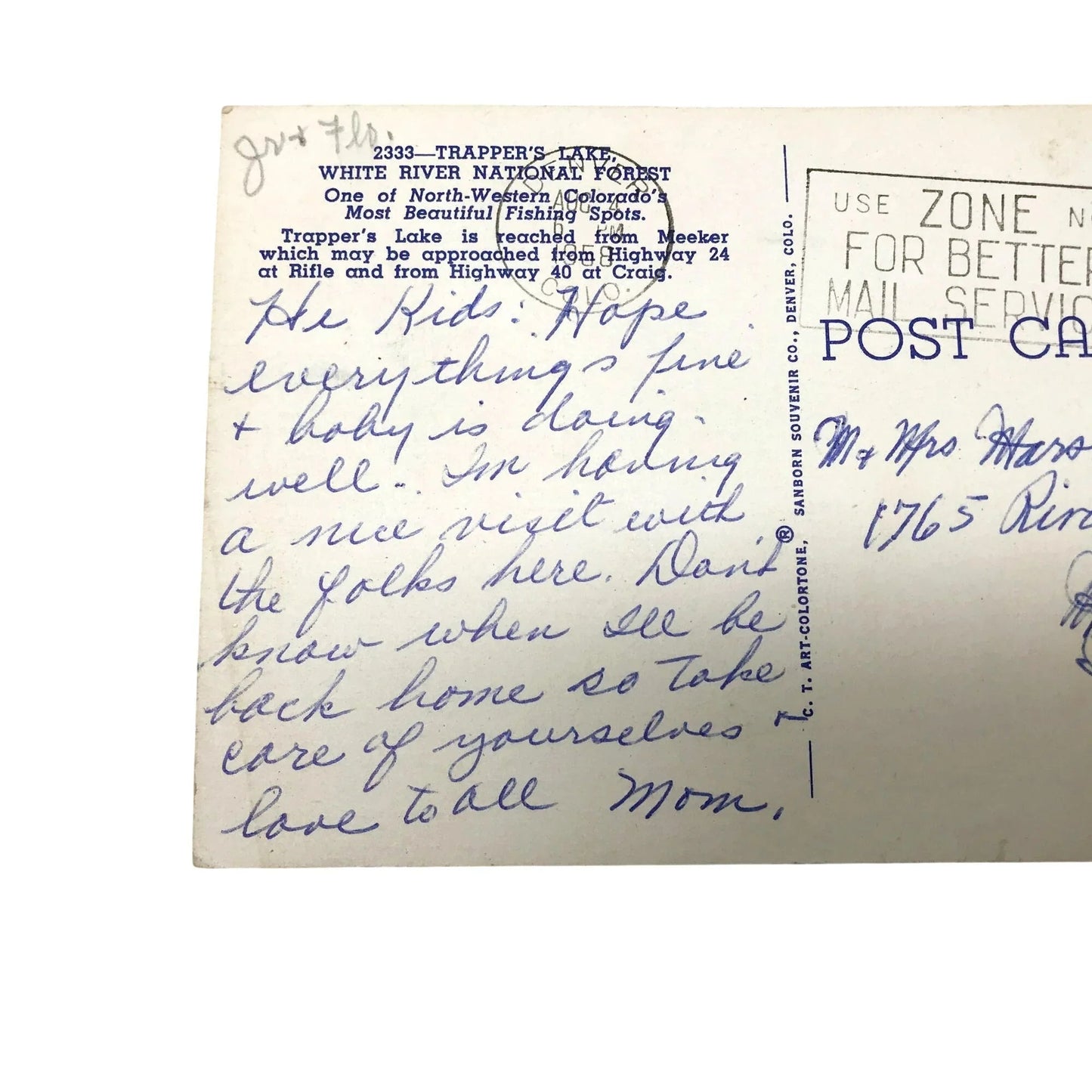 Vintage Postcards Trappers Lake, Nabisco Defenders, 1950s w Stamps - National Biscuit Co (Nabisco) - Postcards - A+ Stuff