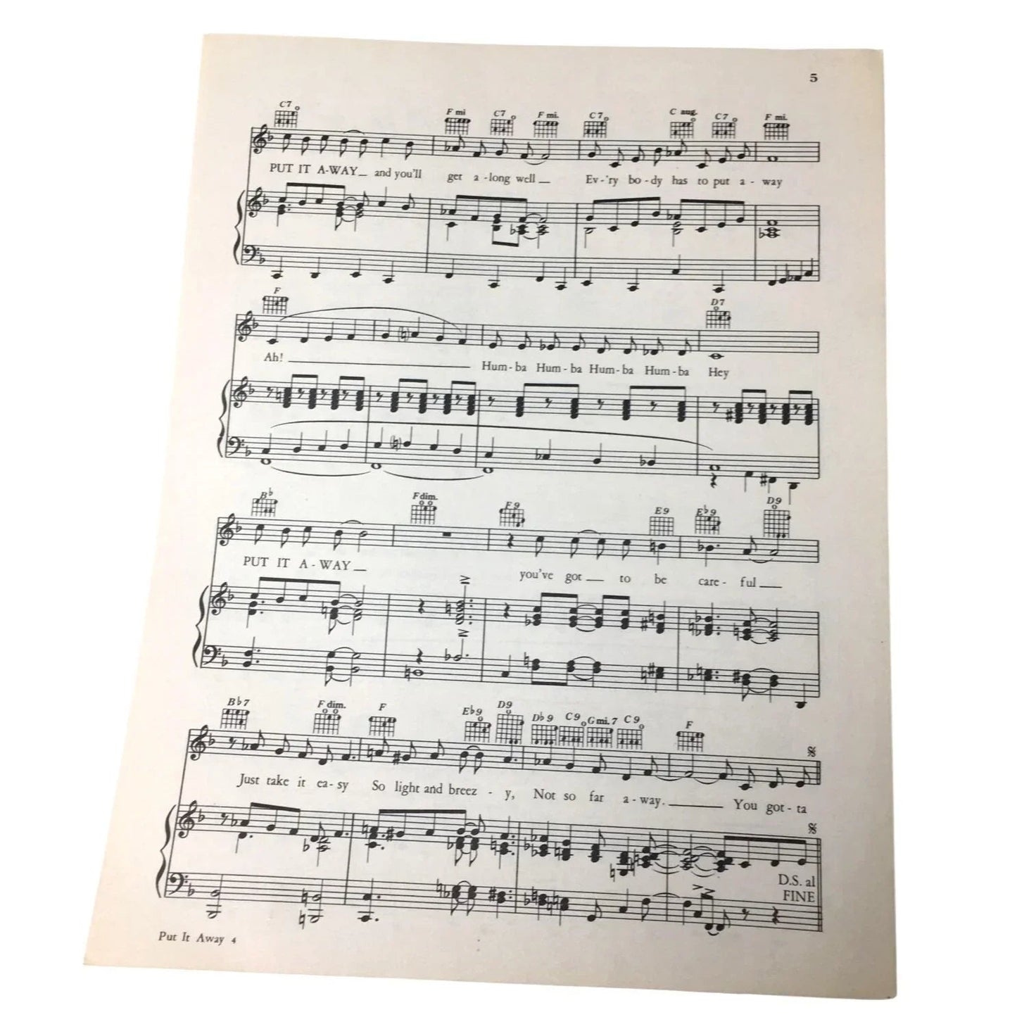 Vintage 'PUT IT AWAY' Sheet Music - unbranded - SHEET MUSIC - A+ Stuff