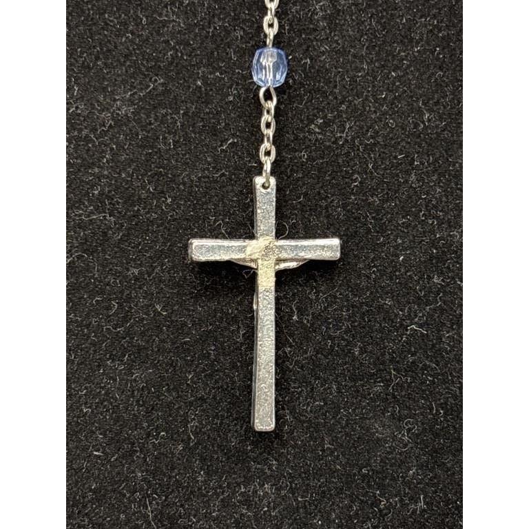 Vintage Religious Rosary with Virgin Mary and Jesus Medal and Blue Clear Beads - A+ Stuff - Religious Items - A+ Stuff