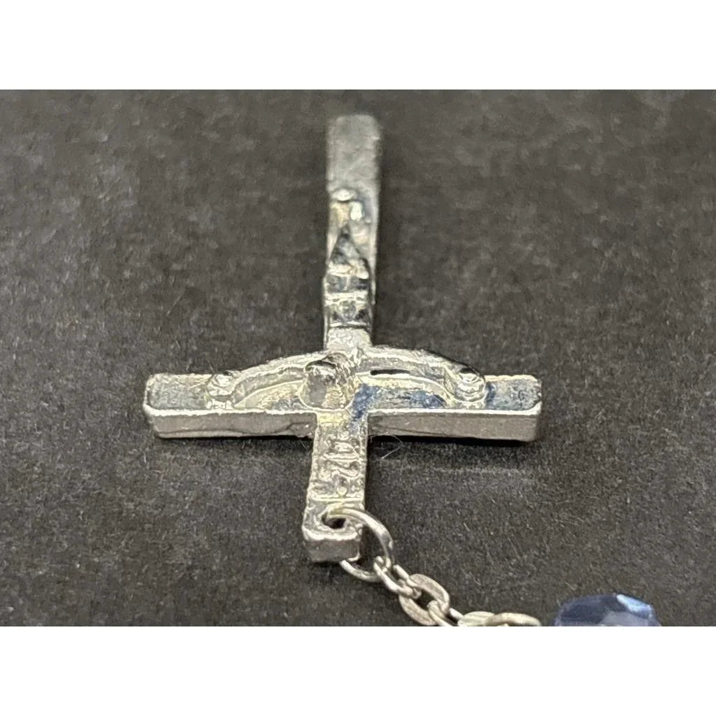 Vintage Religious Rosary with Virgin Mary and Jesus Medal and Blue Clear Beads - A+ Stuff - Religious Items - A+ Stuff