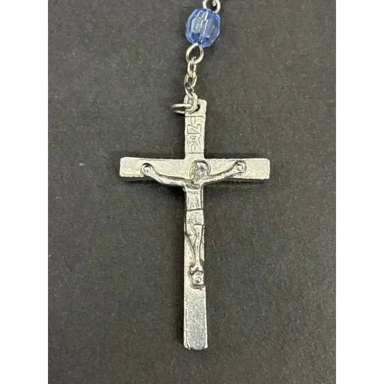 Vintage Religious Rosary with Virgin Mary and Jesus Medal and Blue Clear Beads - A+ Stuff - Religious Items - A+ Stuff