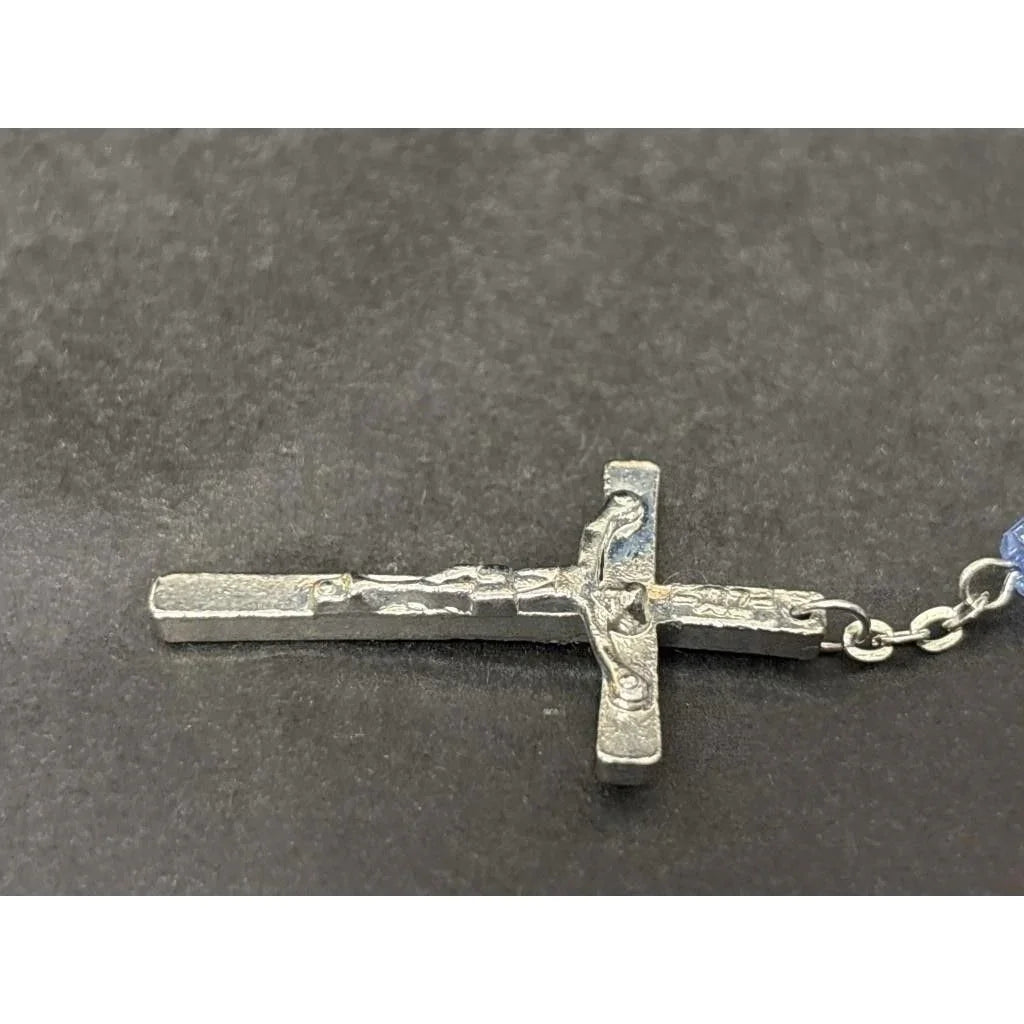 Vintage Religious Rosary with Virgin Mary and Jesus Medal and Blue Clear Beads - A+ Stuff - Religious Items - A+ Stuff