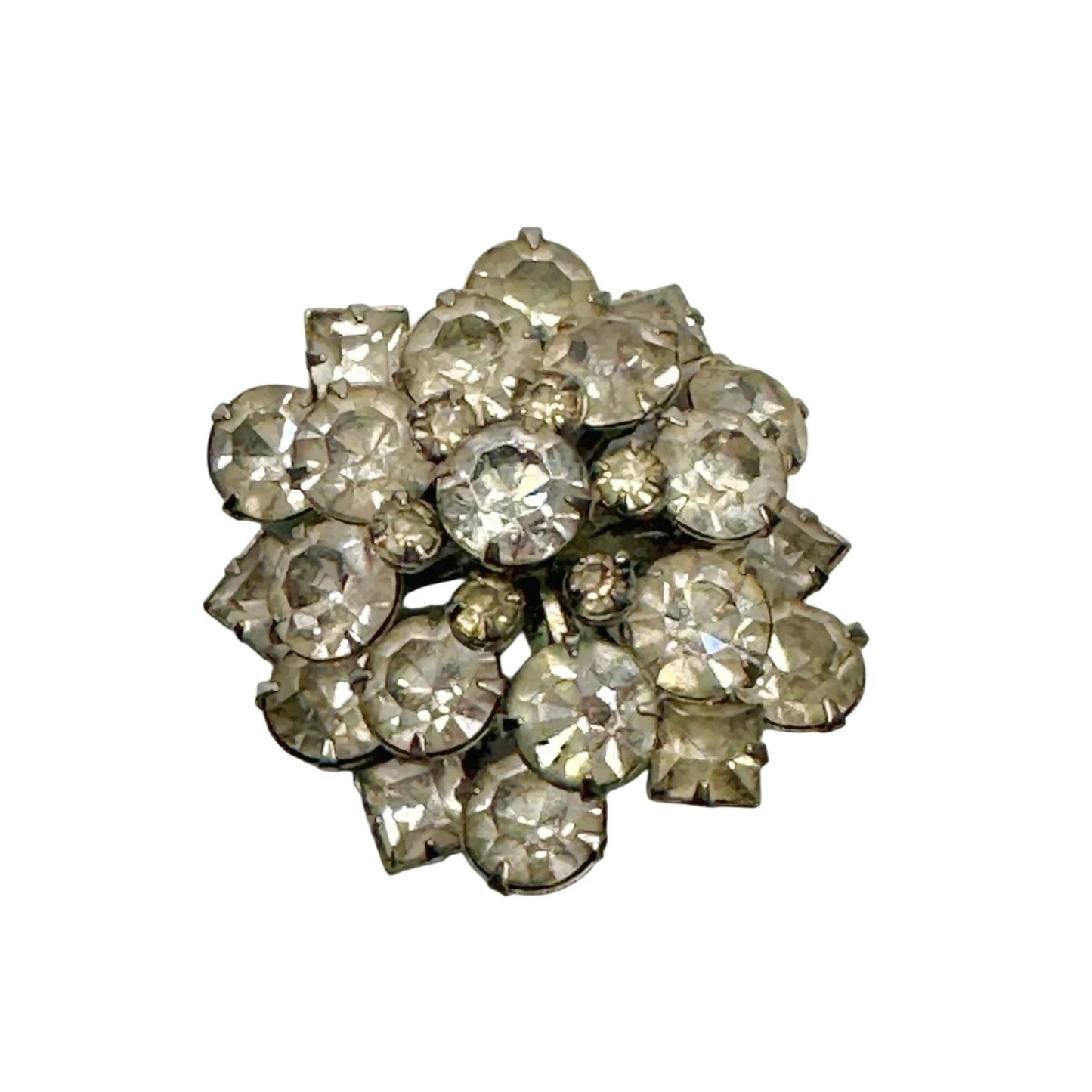 Vintage Rhinestone Cluster Dome Silver Tone Brooch Pin - A+ Stuff - Brooch - A+ Stuff