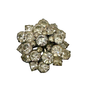 Vintage Rhinestone Cluster Dome Silver Tone Brooch Pin