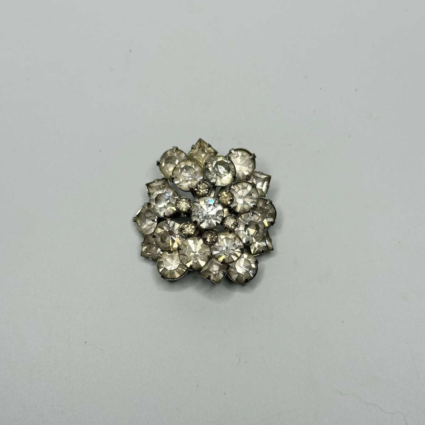 Vintage Rhinestone Cluster Dome Silver Tone Brooch Pin - A+ Stuff - Brooch - A+ Stuff