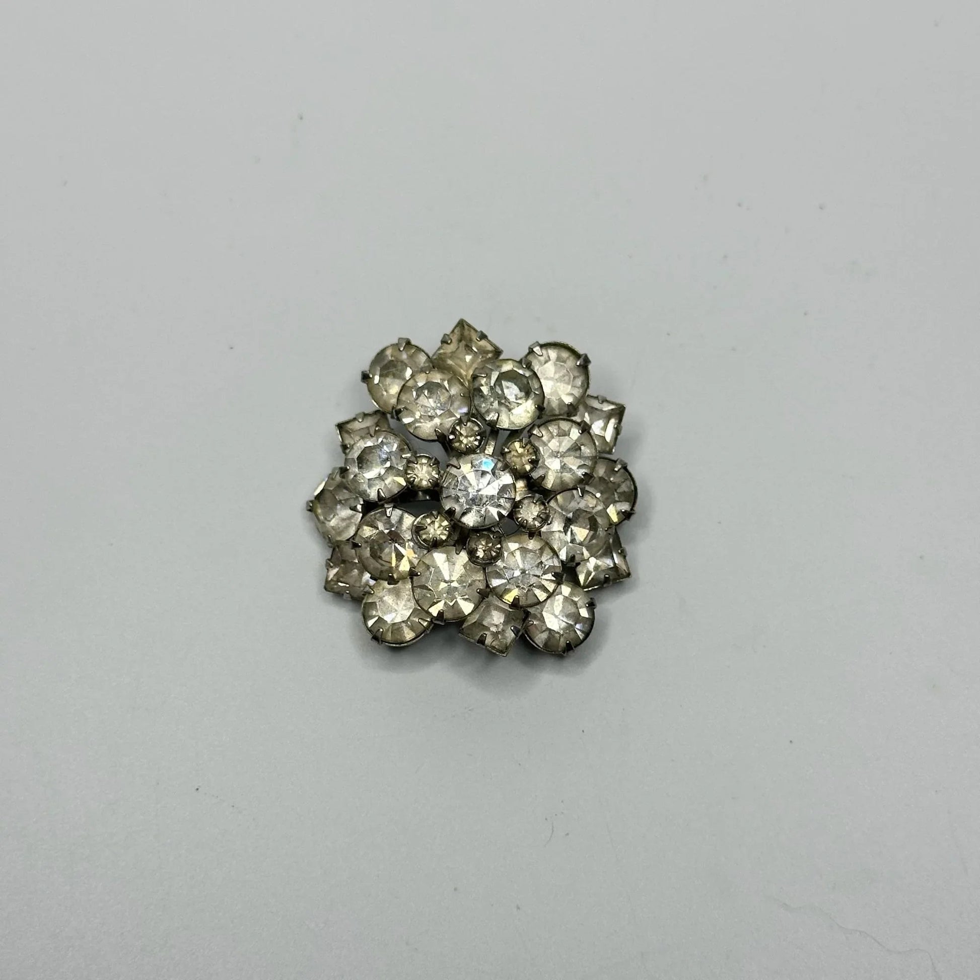 Vintage Rhinestone Cluster Dome Silver Tone Brooch Pin - A+ Stuff - Brooch - A+ Stuff