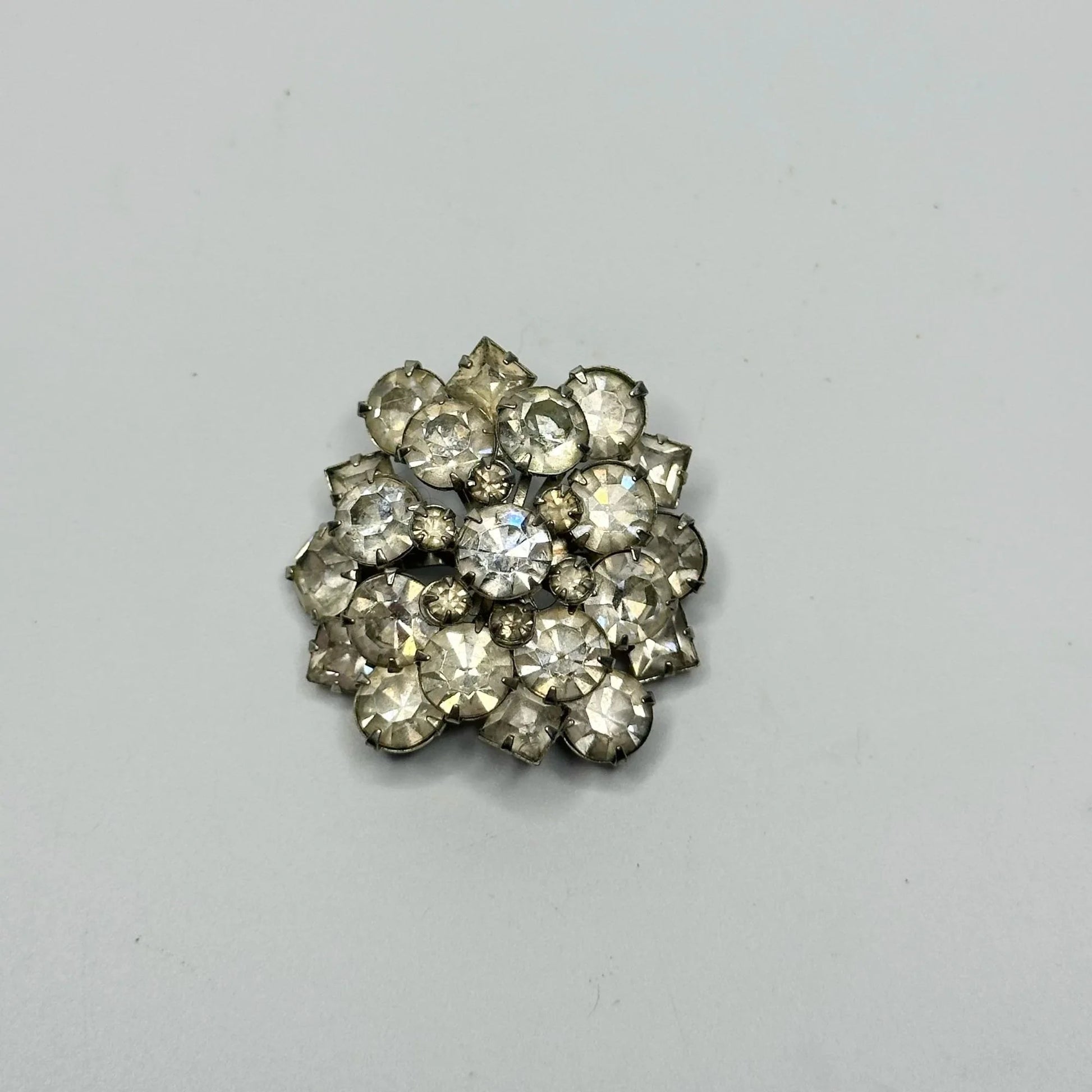 Vintage Rhinestone Cluster Dome Silver Tone Brooch Pin - A+ Stuff - Brooch - A+ Stuff