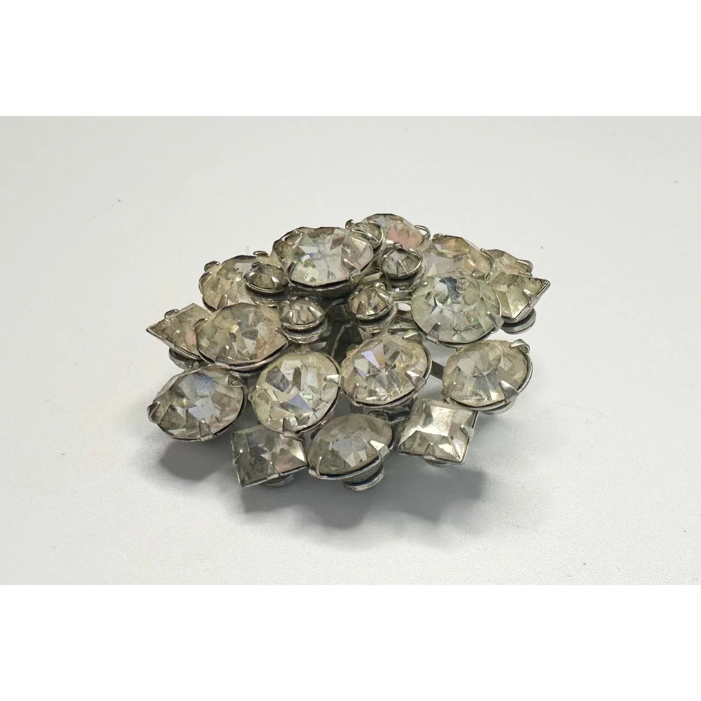 Vintage Rhinestone Cluster Dome Silver Tone Brooch Pin - A+ Stuff - Brooch - A+ Stuff
