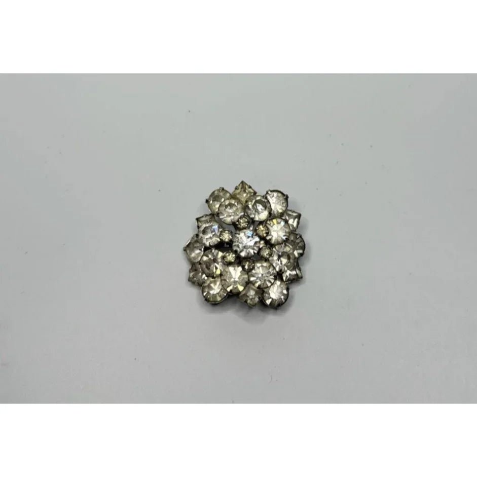 Vintage Rhinestone Cluster Dome Silver Tone Brooch Pin - A+ Stuff - Brooch - A+ Stuff