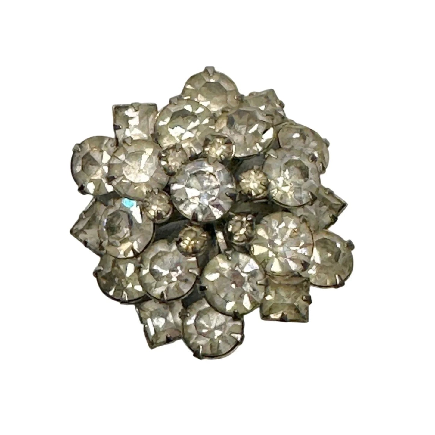 Vintage Rhinestone Cluster Dome Silver Tone Brooch Pin - A+ Stuff - Brooch - A+ Stuff