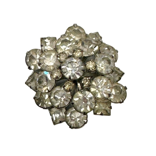 Vintage Rhinestone Cluster Dome Silver Tone Brooch Pin - A+ Stuff - Brooch - A+ Stuff