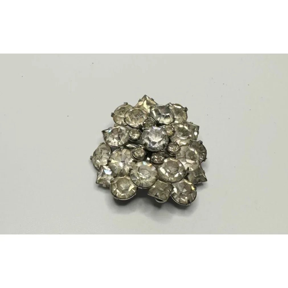 Vintage Rhinestone Cluster Dome Silver Tone Brooch Pin - A+ Stuff - Brooch - A+ Stuff