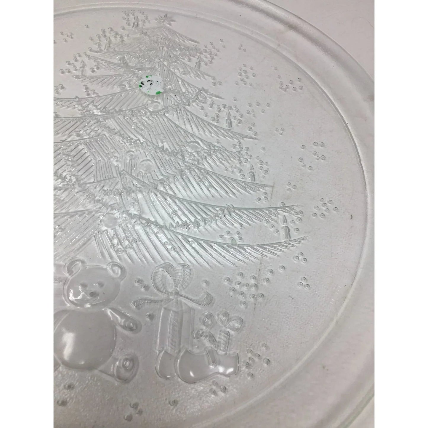 Vintage Round Clear Glass Christmas Tree Holiday Plate/Platter - A+ Stuff