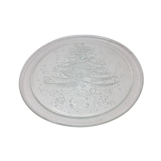 Vintage Round Clear Glass Christmas Tree Holiday Plate/Platter - A+ Stuff