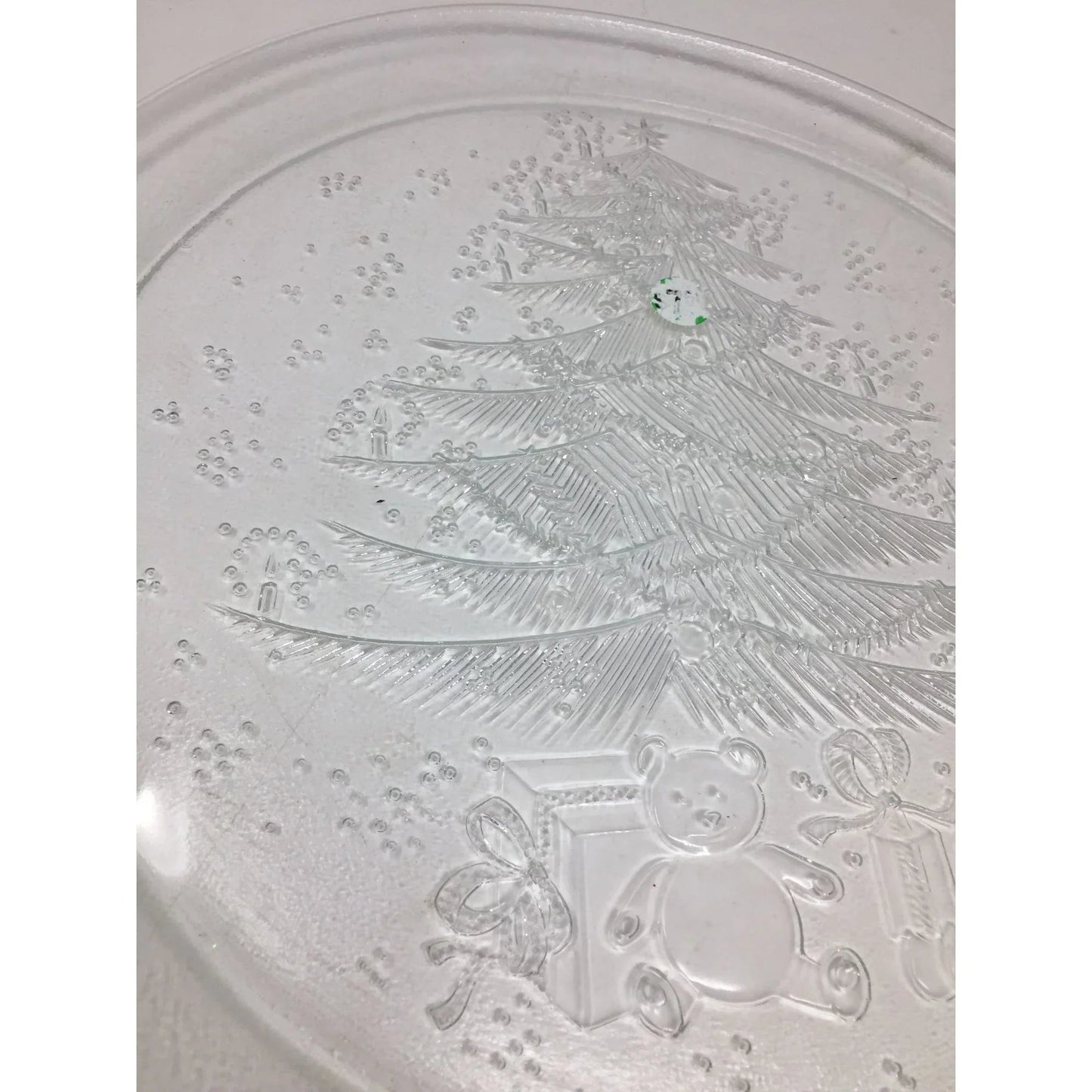Vintage Round Clear Glass Christmas Tree Holiday Plate/Platter - A+ Stuff