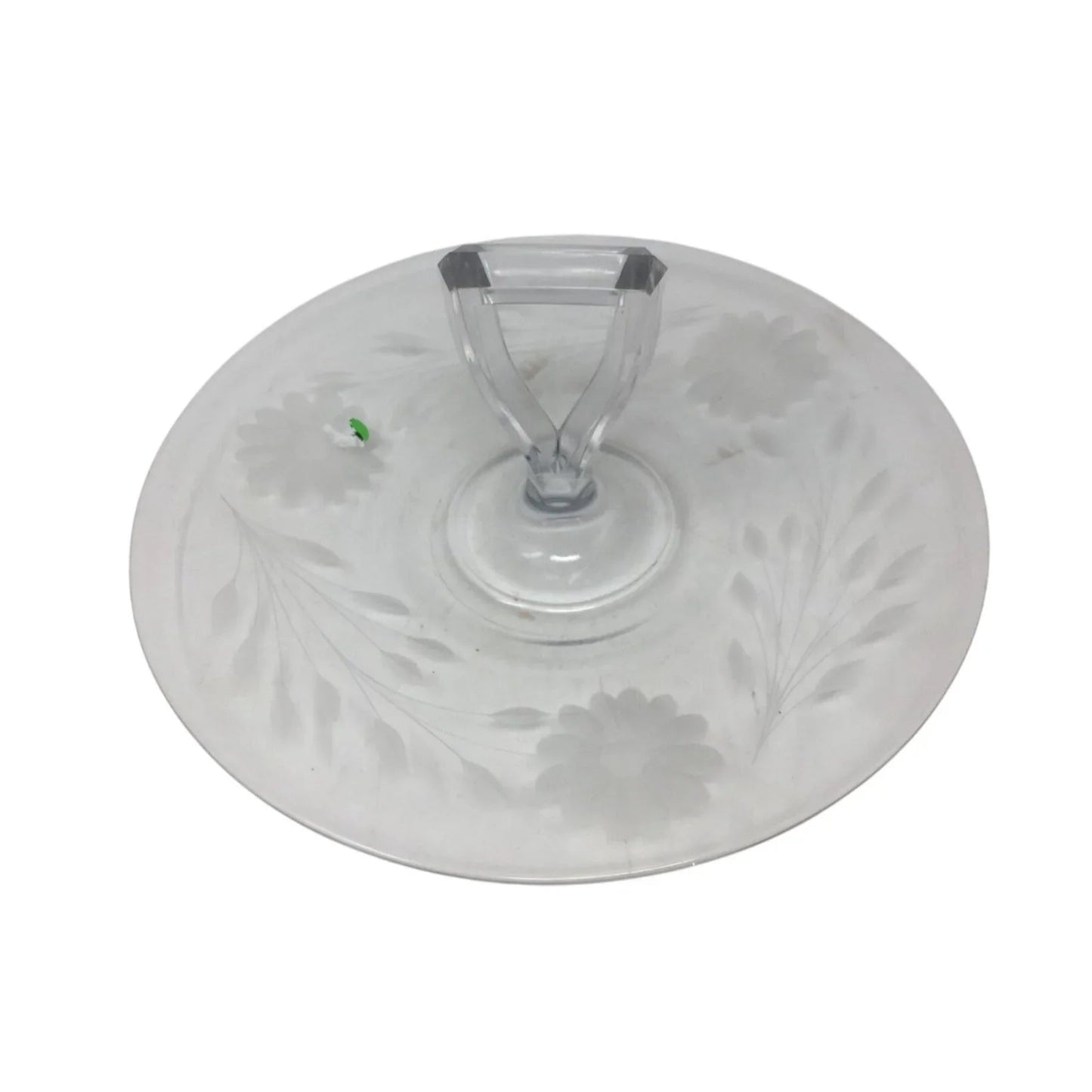 Vintage Round Clear Glass Floral Etched Plate/Platter with Center Handle - A+ Stuff - Plates - A+ Stuff