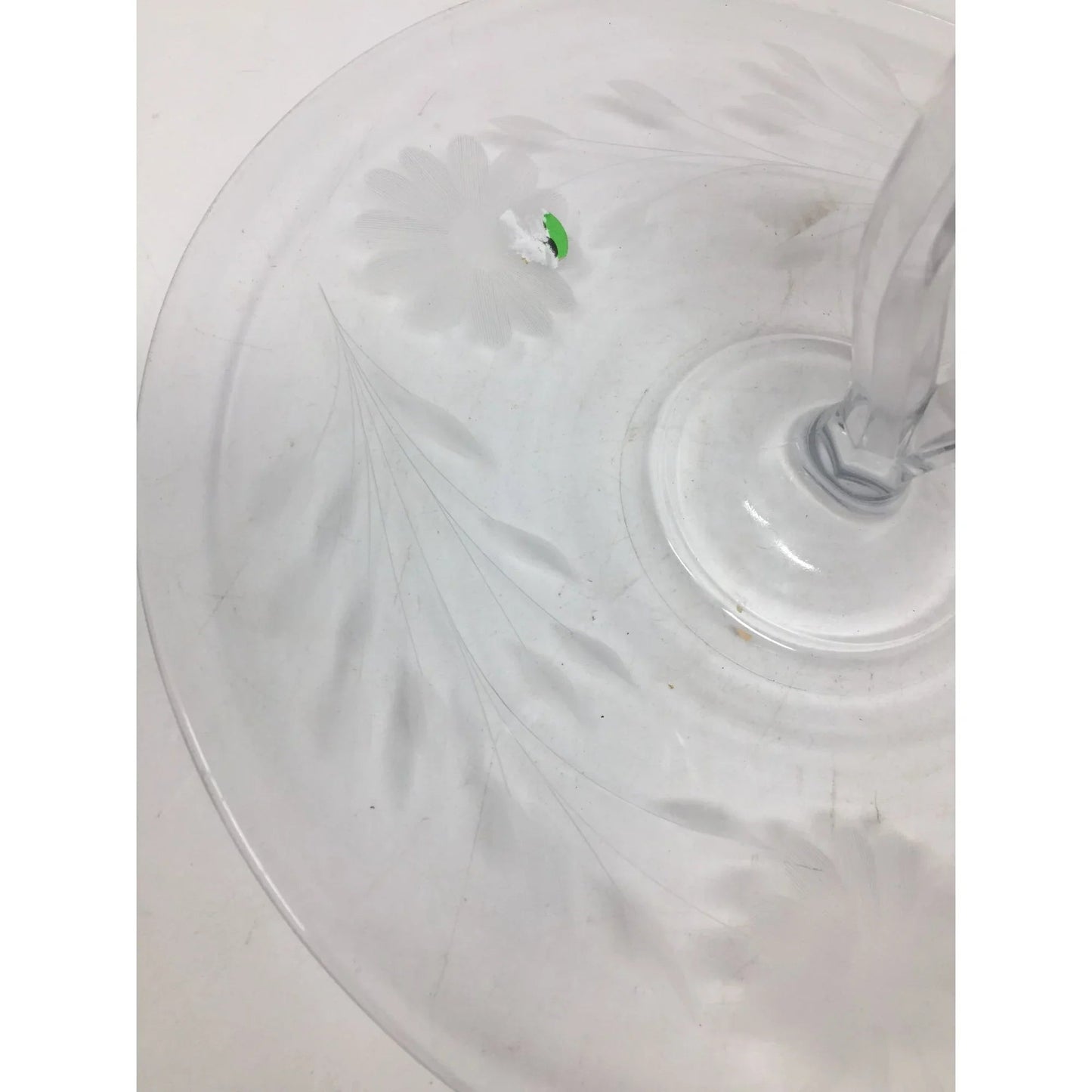 Vintage Round Clear Glass Floral Etched Plate/Platter with Center Handle - A+ Stuff - Plates - A+ Stuff