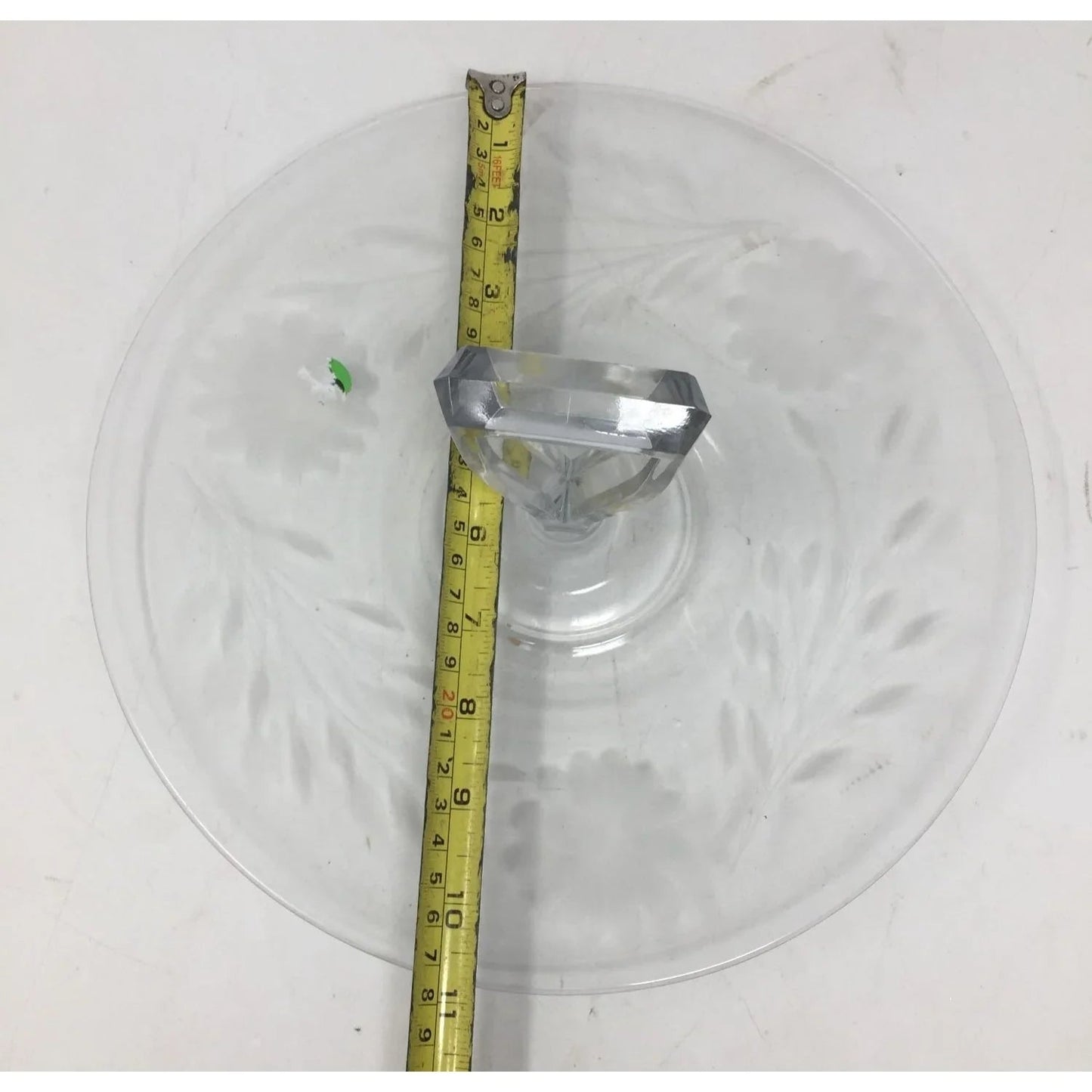 Vintage Round Clear Glass Floral Etched Plate/Platter with Center Handle - A+ Stuff - Plates - A+ Stuff