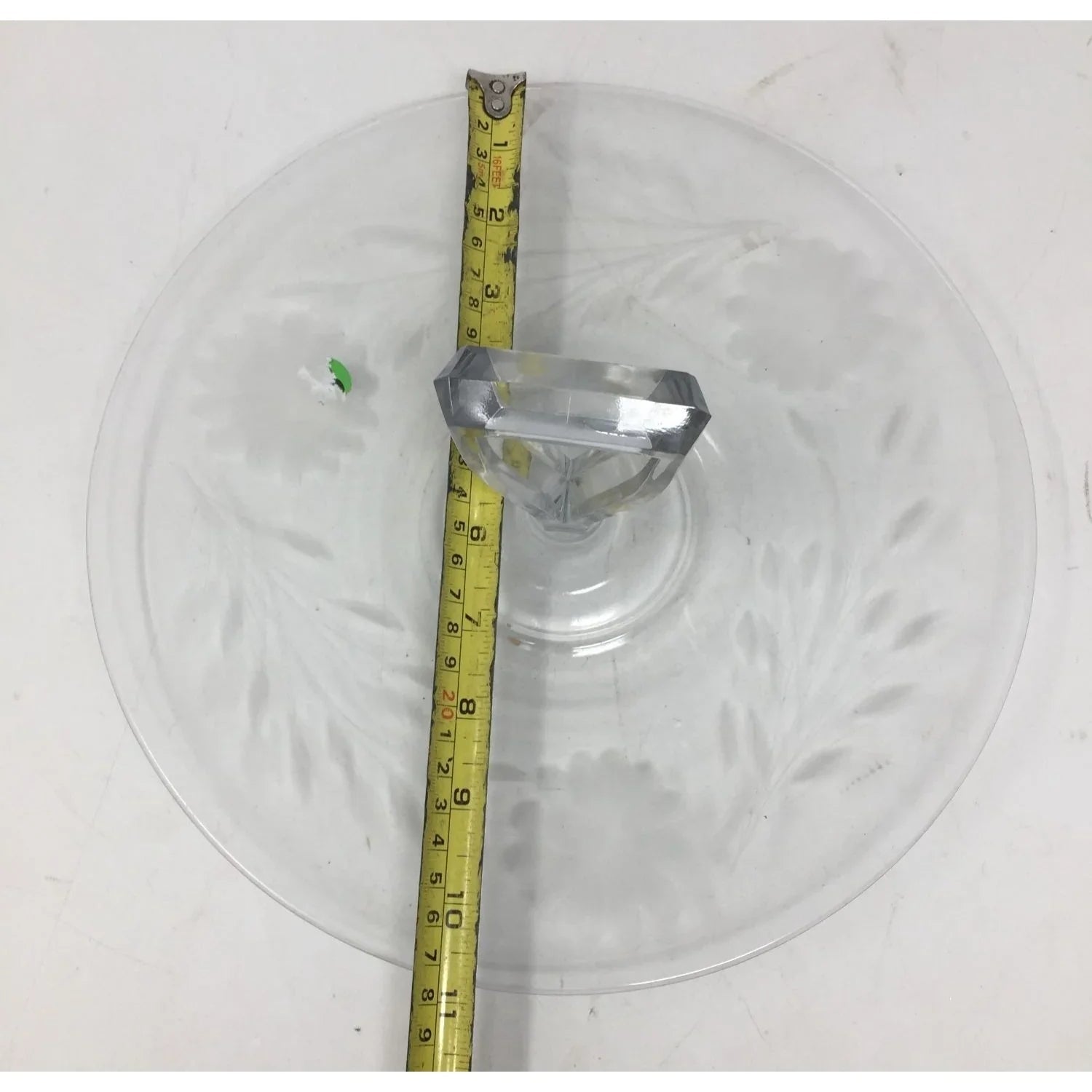 Vintage Round Clear Glass Floral Etched Plate/Platter with Center Handle - A+ Stuff - Plates - A+ Stuff