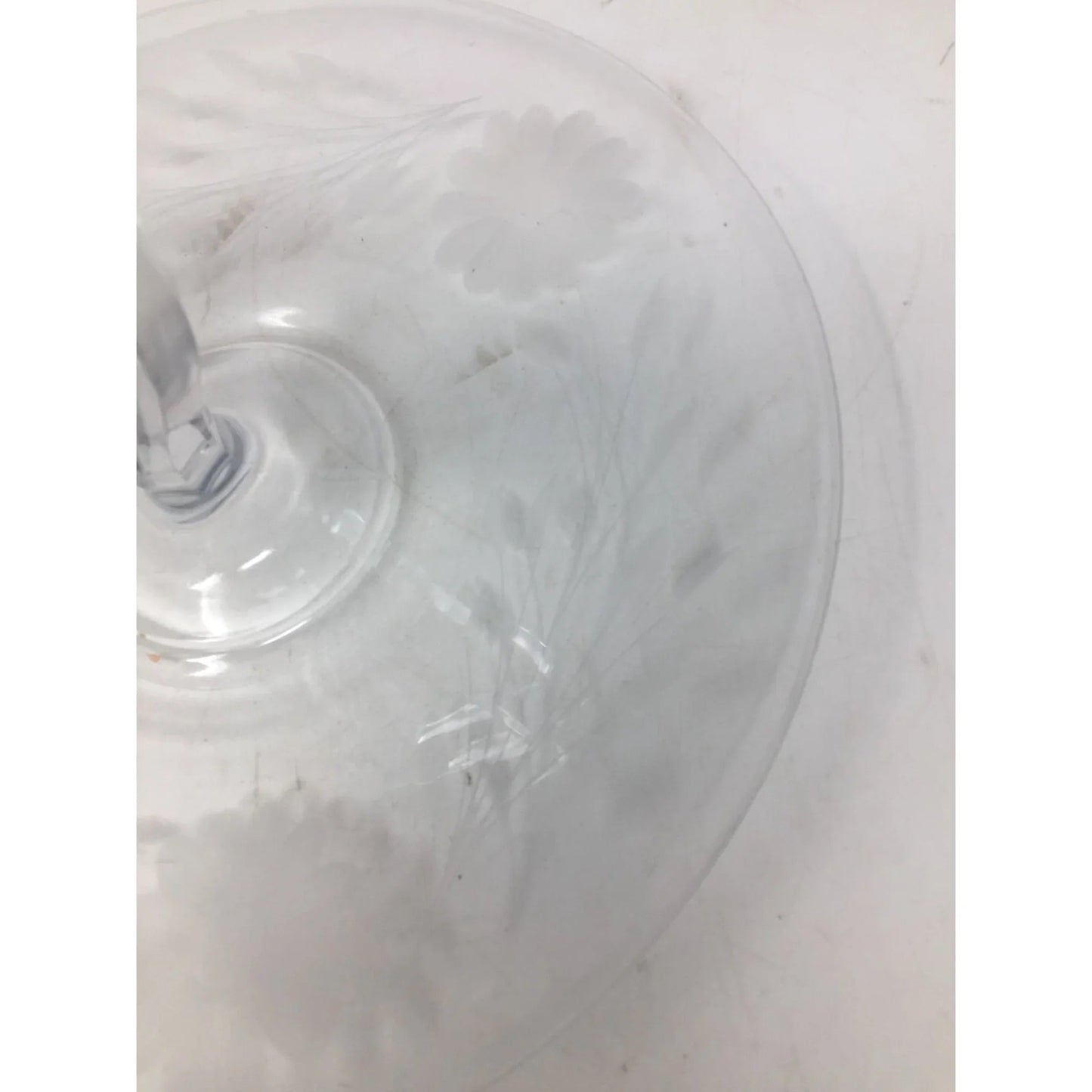 Vintage Round Clear Glass Floral Etched Plate/Platter with Center Handle - A+ Stuff - Plates - A+ Stuff