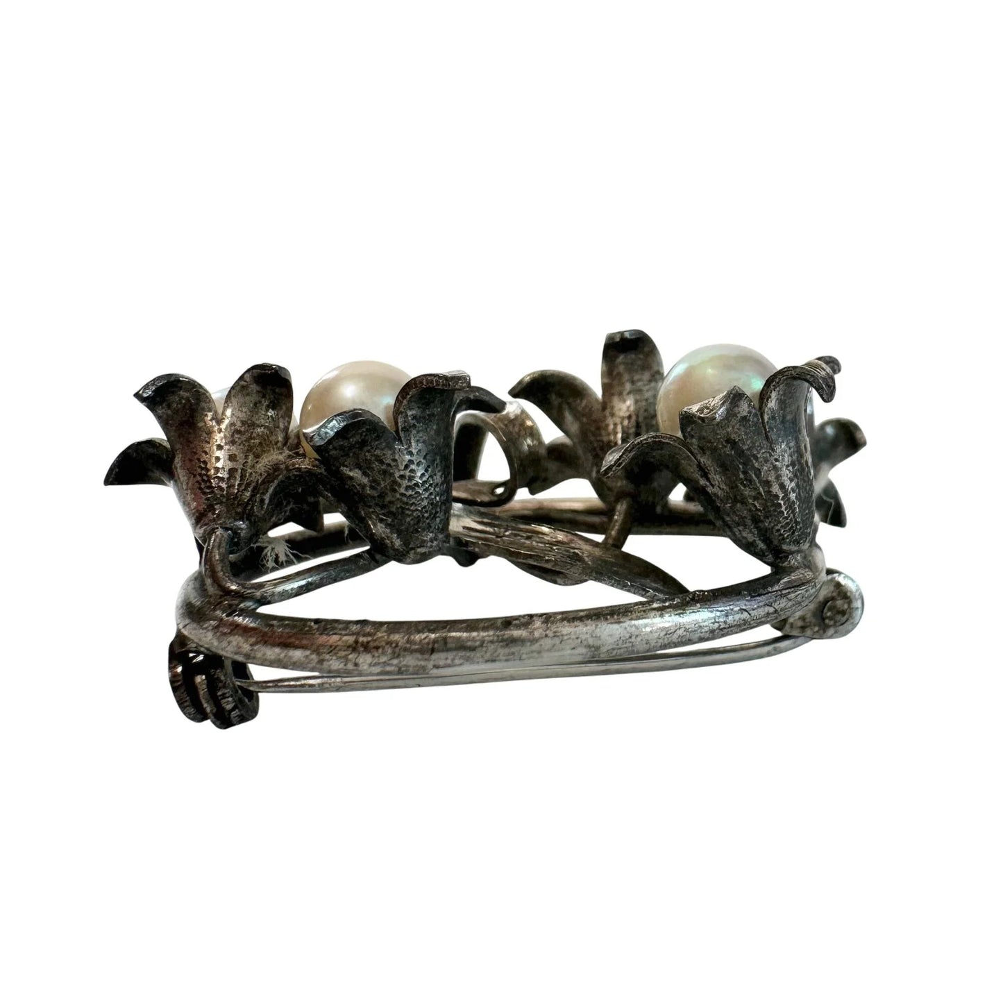 Vintage Round Silver Tone Brooch with Faux Pearls and Flowers on it - A+ Stuff - Brooch - A+ Stuff