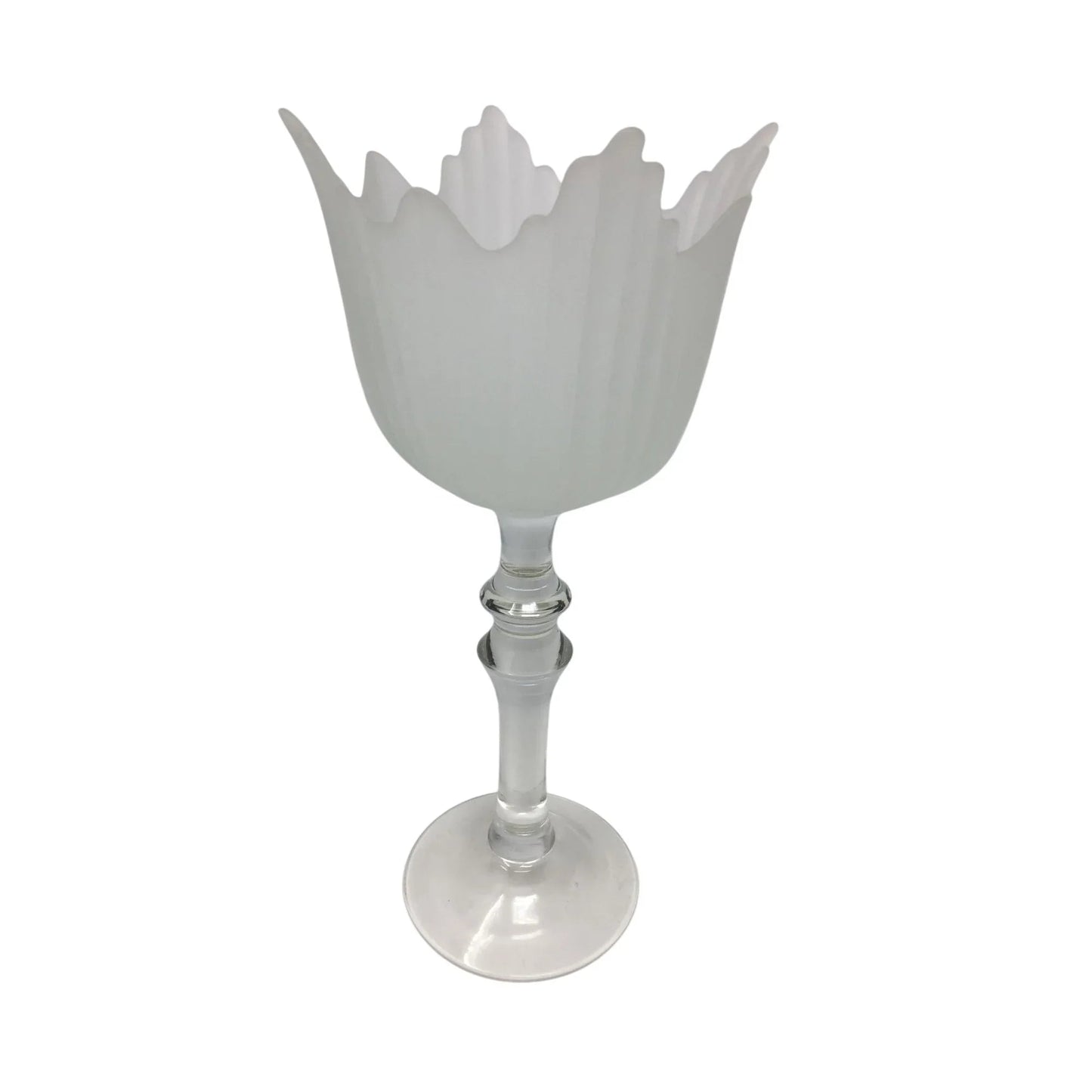 Vintage Set of 2 Romanian Pedestal Tulip Shape Frosted Clear Centerpieces/Vases - A+ Stuff