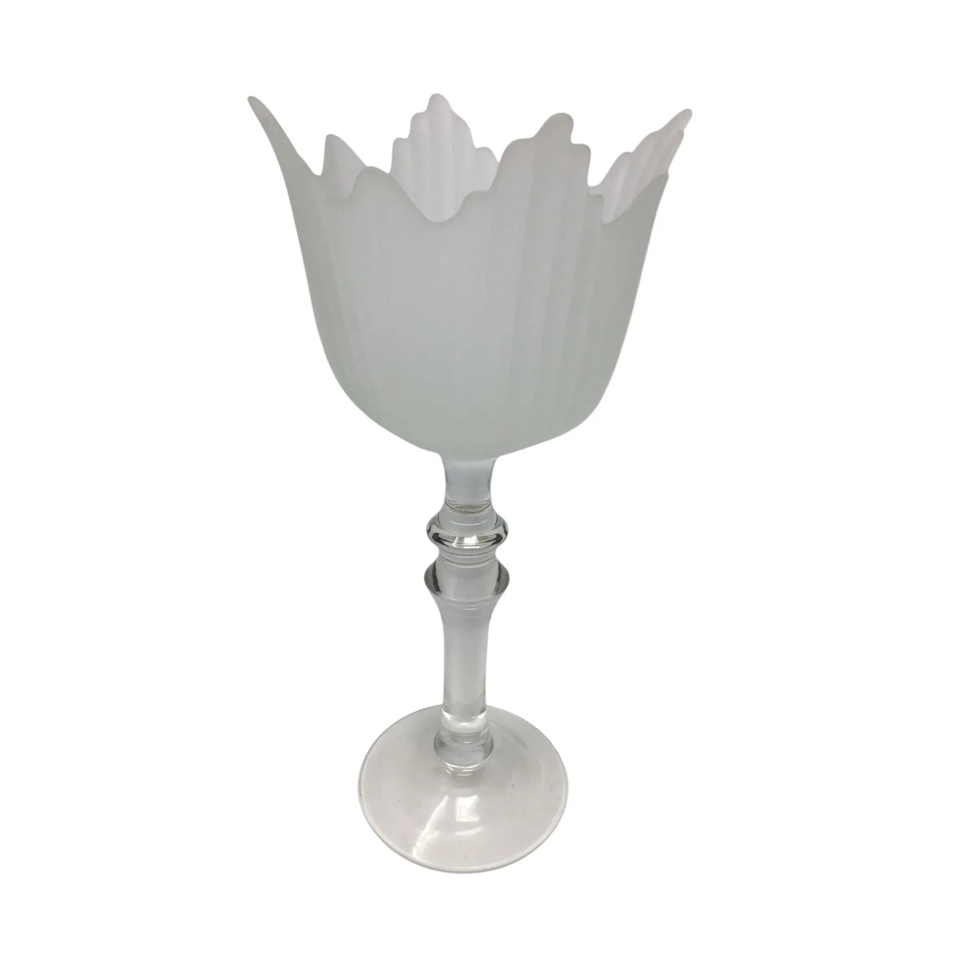 Vintage Set of 2 Romanian Pedestal Tulip Shape Frosted Clear Centerpieces/Vases - A+ Stuff