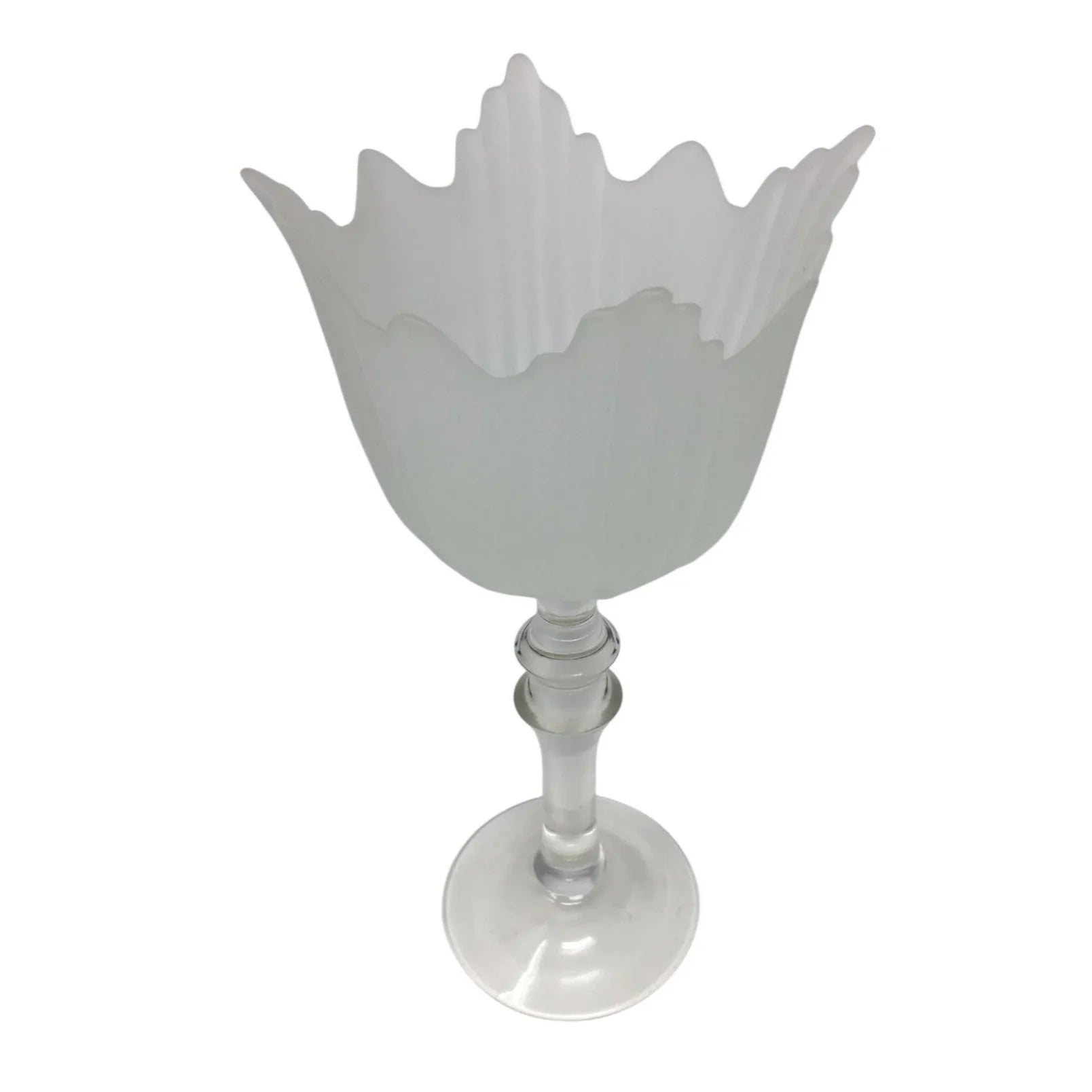 Vintage Set of 2 Romanian Pedestal Tulip Shape Frosted Clear Centerpieces/Vases - A+ Stuff