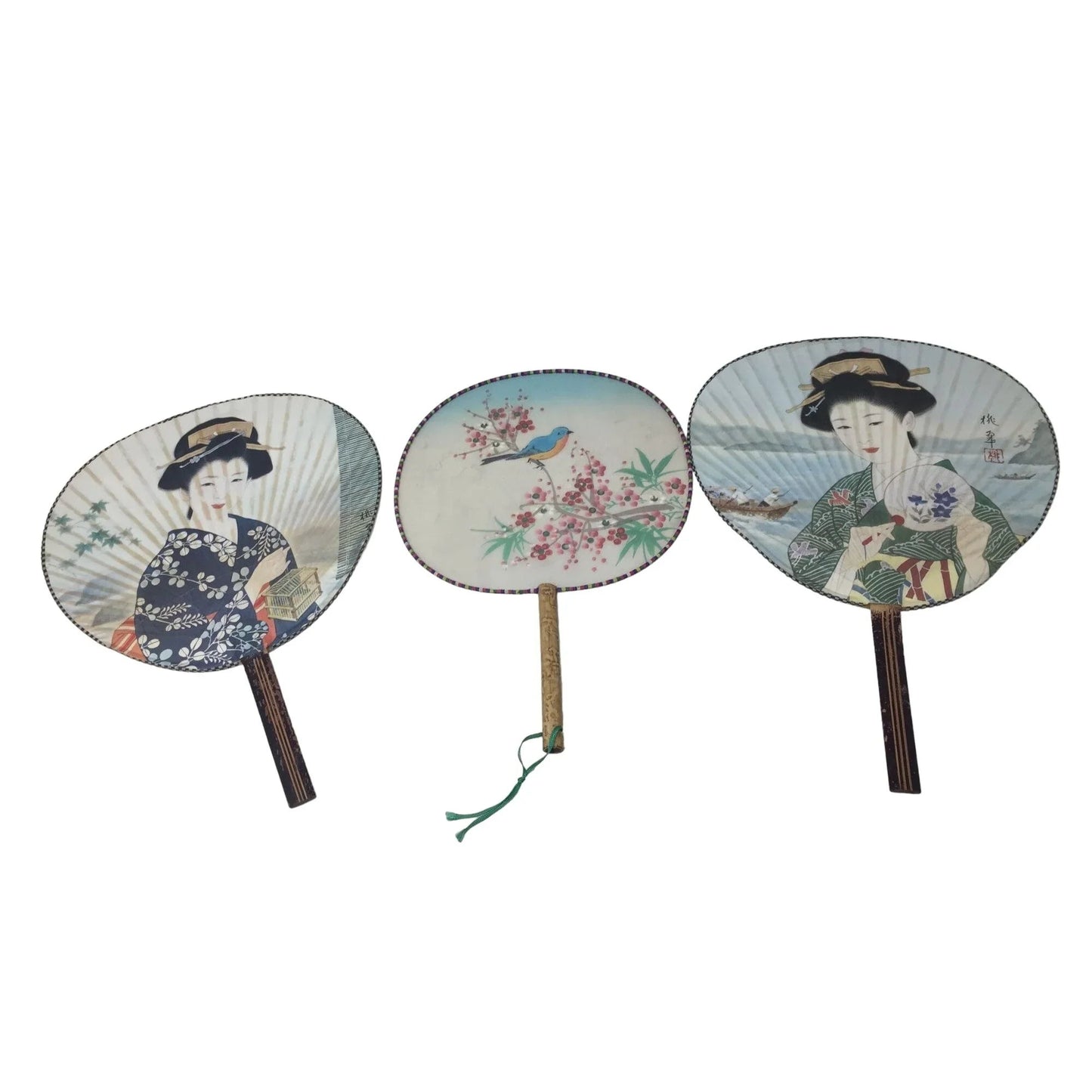 Vintage Set of 3 Chinese/Japanese Round Hand Fans - A+ Stuff - Collectibles - A+ Stuff