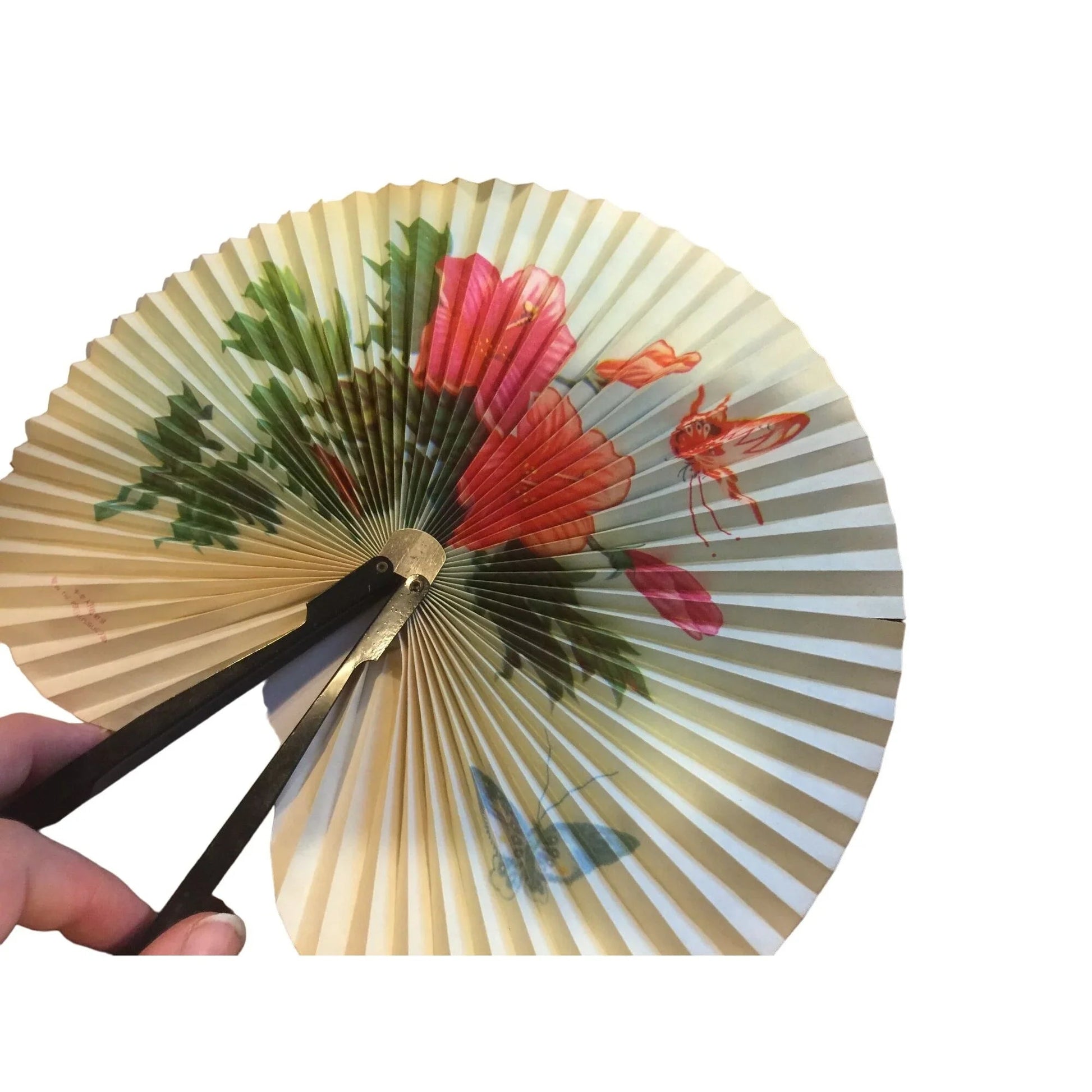 Vintage Shanghai Chinese Folding Paper Hand Fan with Flowers and Butterflies - A+ Stuff - Collectibles - A+ Stuff