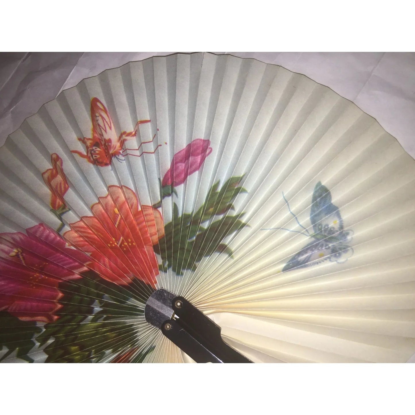 Vintage Shanghai Chinese Folding Paper Hand Fan with Flowers and Butterflies - A+ Stuff - Collectibles - A+ Stuff