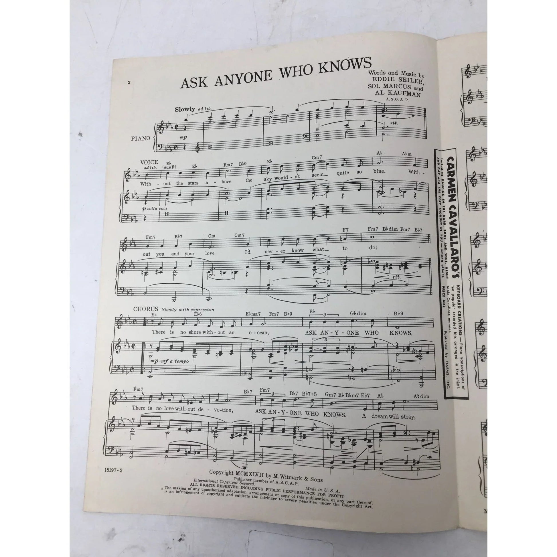 Vintage Sheet Music 1947 ''Ask Anyone Who Knows'' - A+ Stuff - sheet music - A+ Stuff