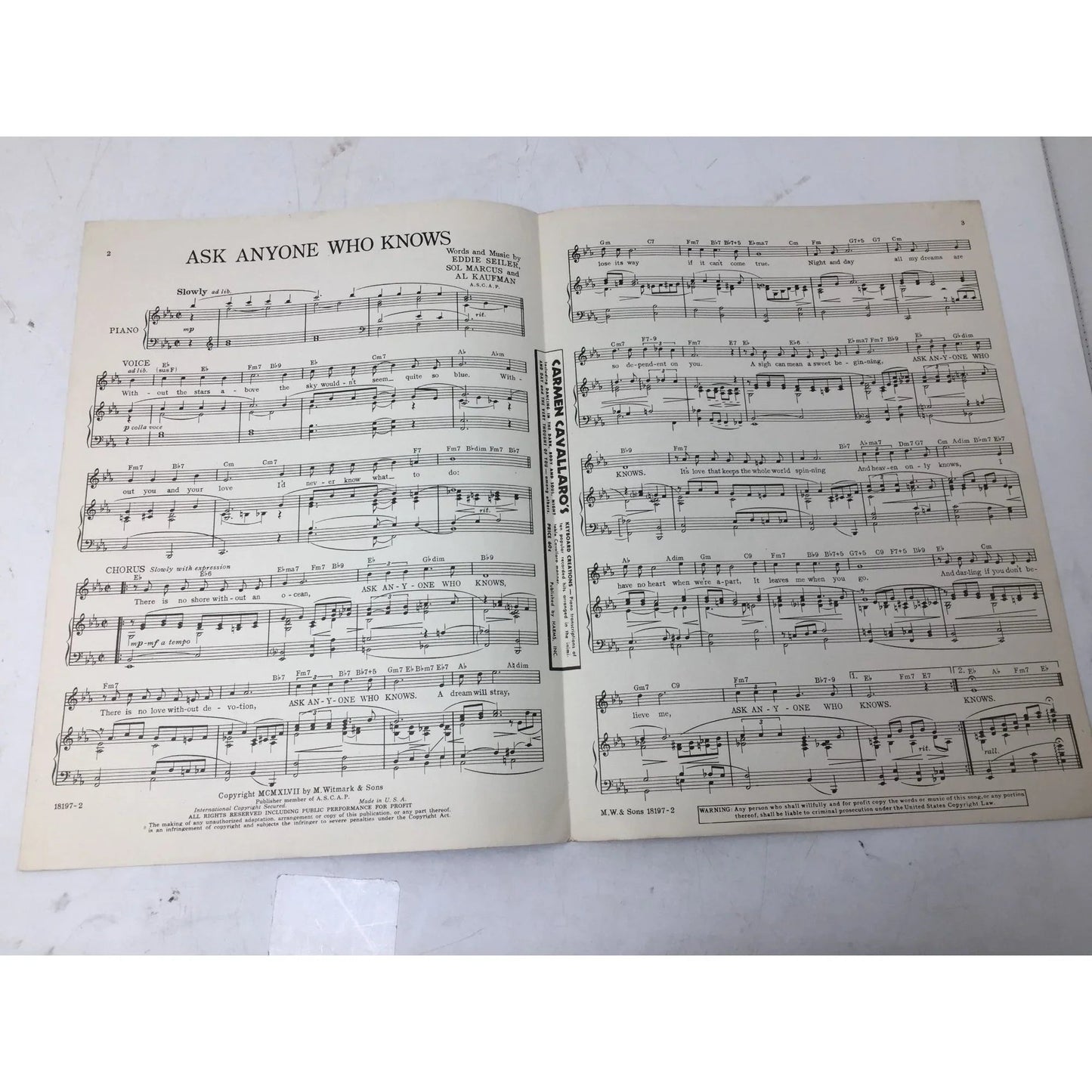 Vintage Sheet Music 1947 ''Ask Anyone Who Knows'' - A+ Stuff - sheet music - A+ Stuff